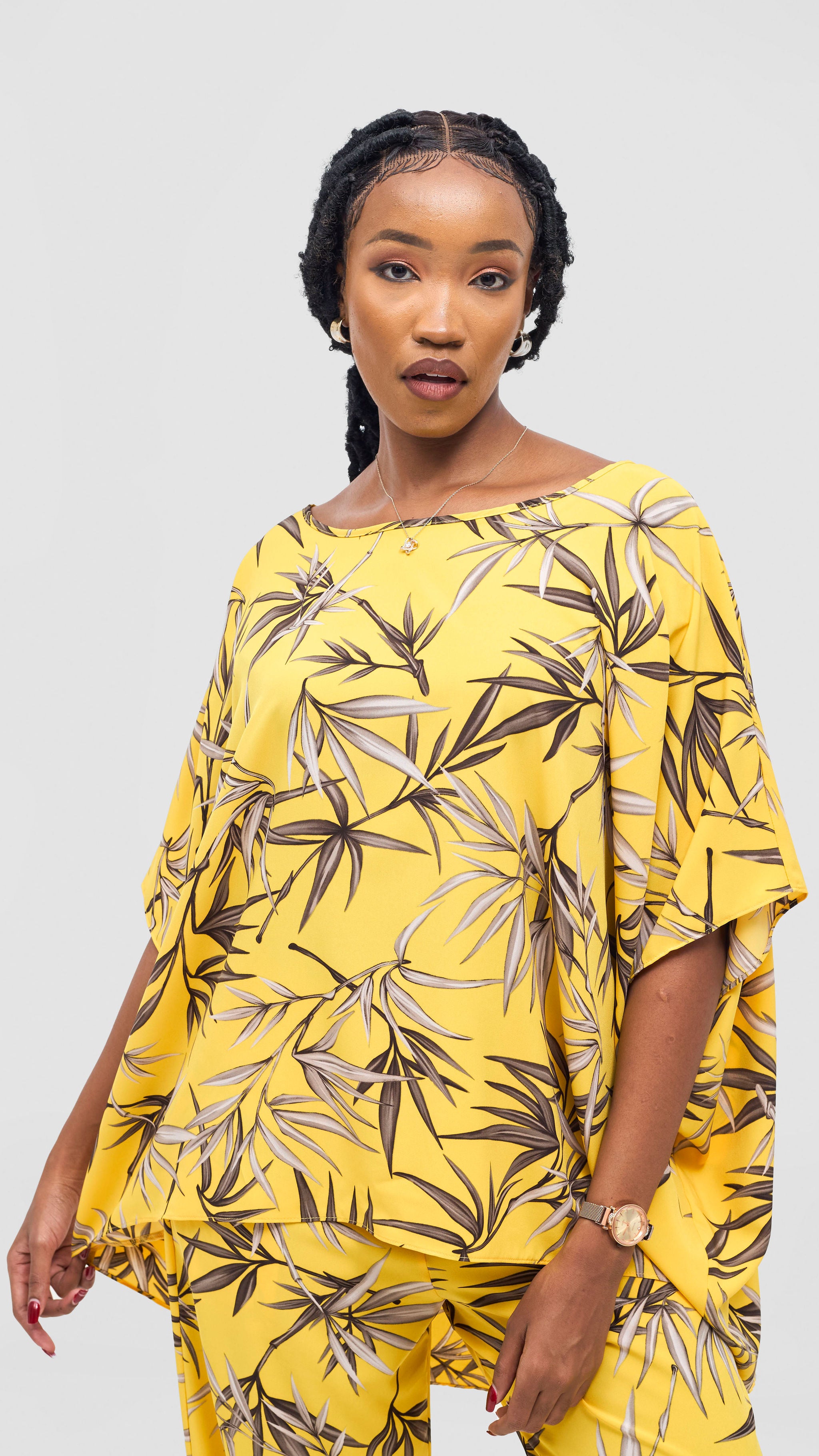 Vivo Maisha Wide High Low Top - Yellow / Brown Print