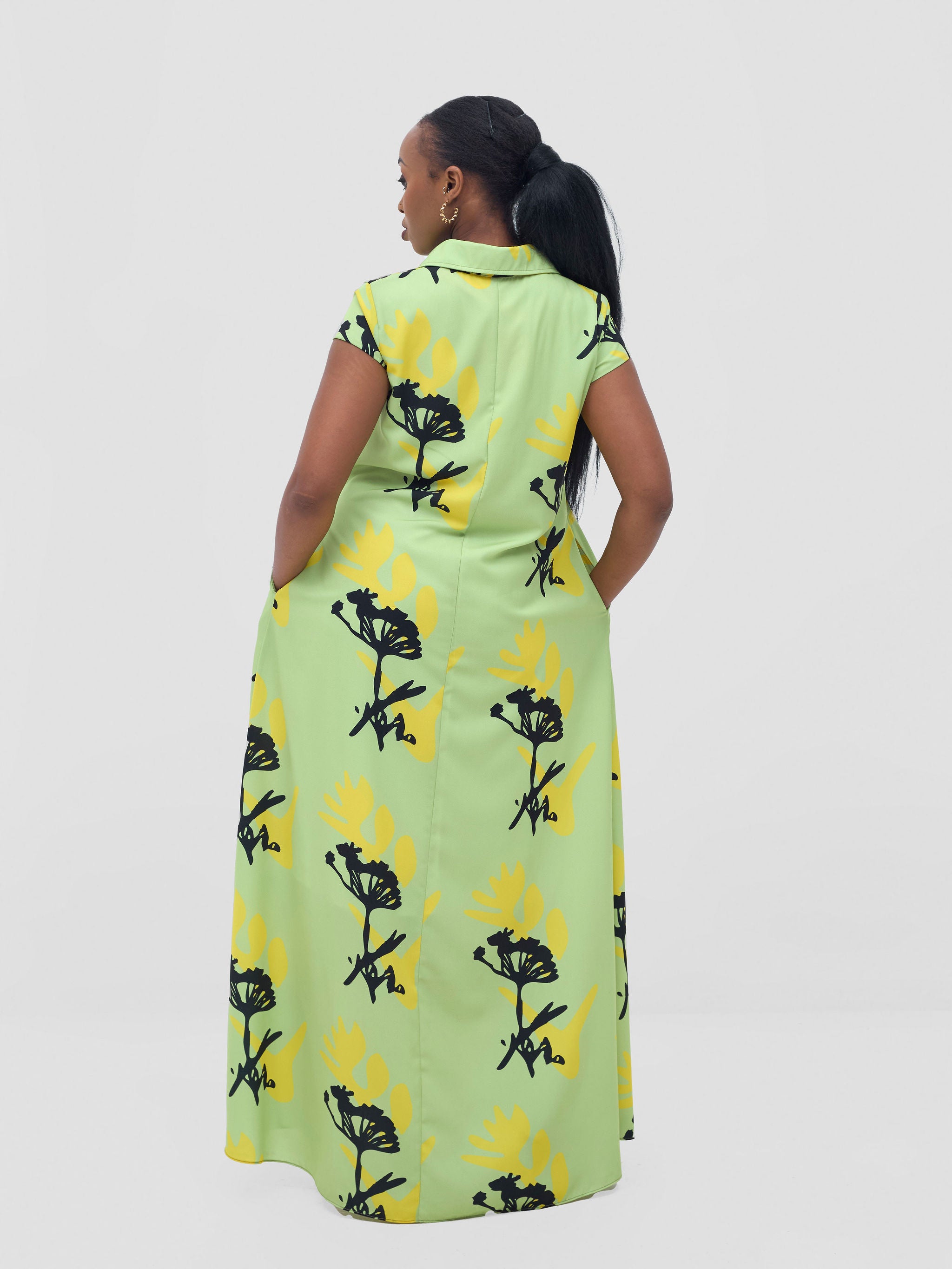 Vivo Zuri Cap Sleeved Maxi Dress - Lime / Yellow Abasi Print