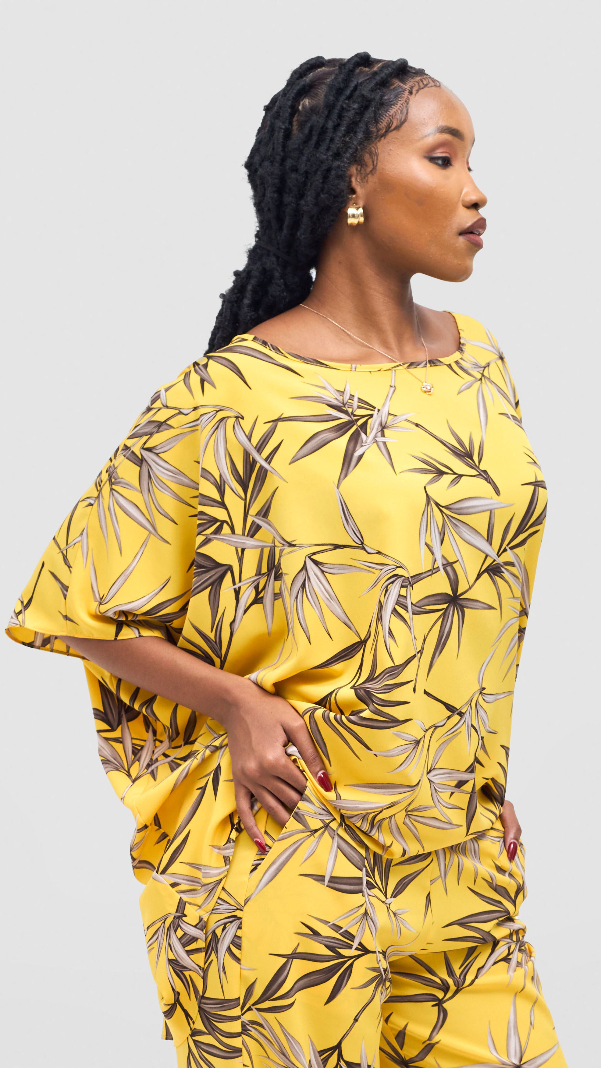 Vivo Maisha Wide High Low Top - Yellow / Brown Print