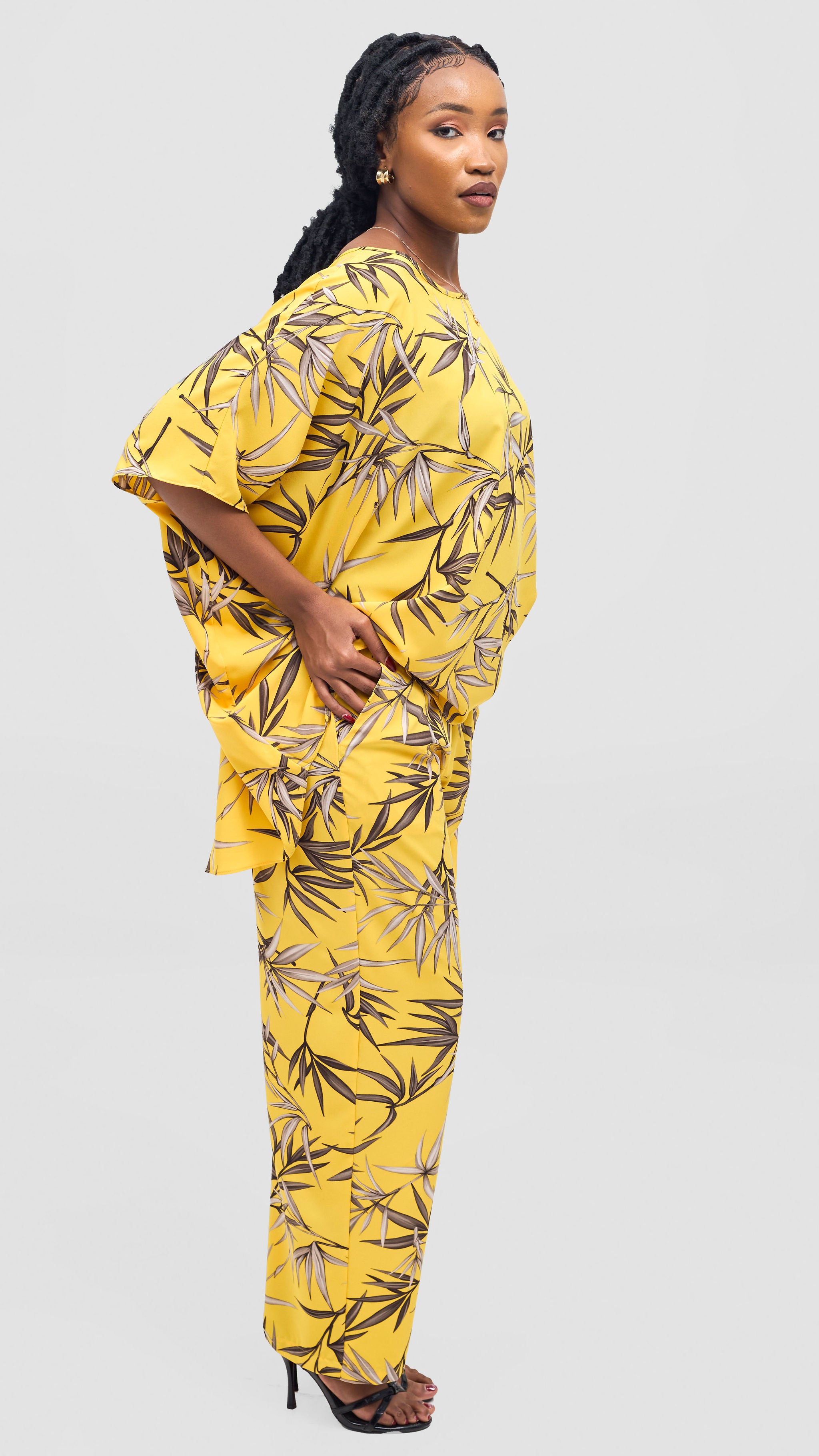 Vivo Maisha Wide High Low Top - Yellow / Brown Print