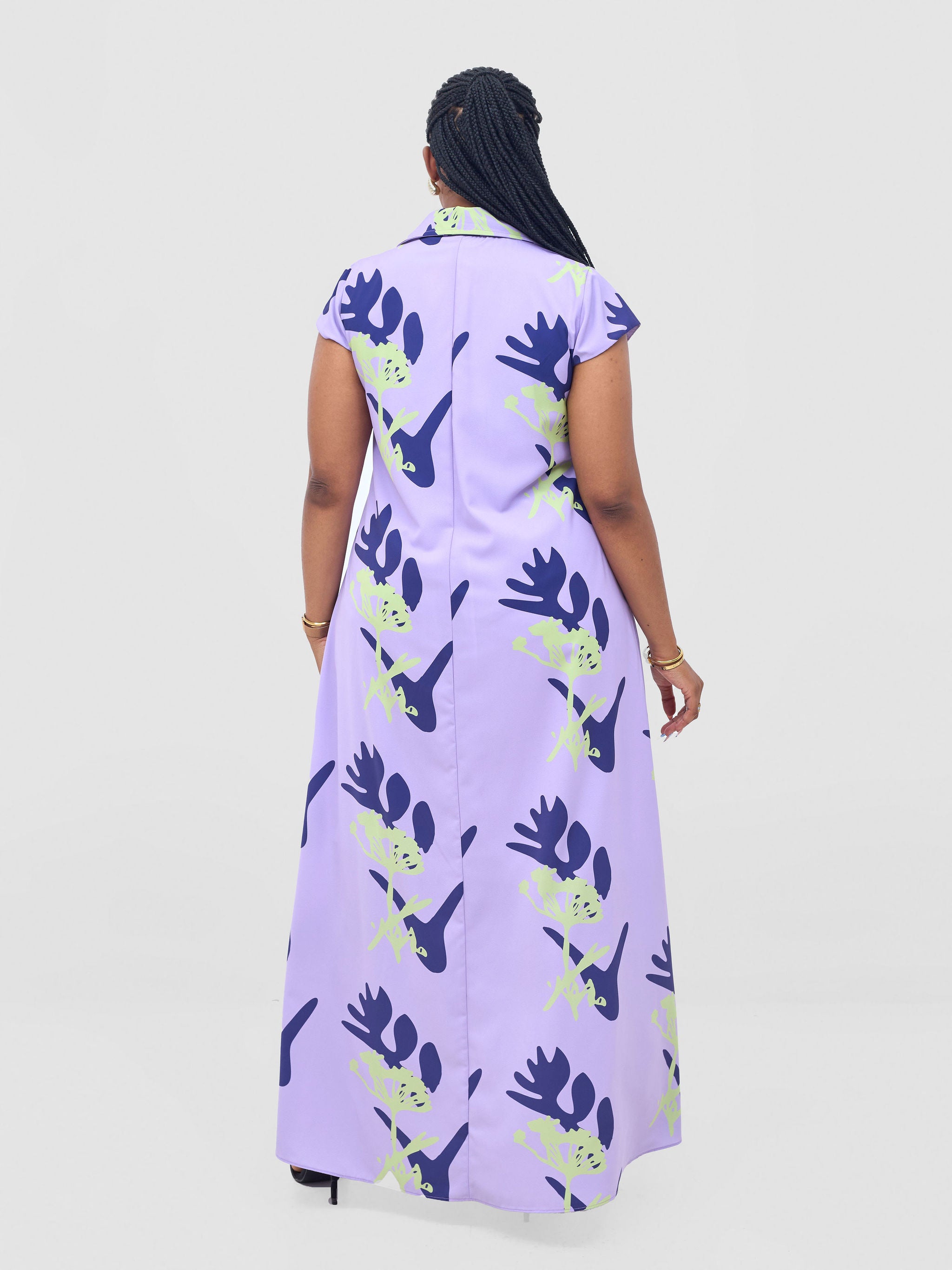 Vivo Zuri Cap Sleeved Maxi Dress - Lilac / Lime Abasi Print