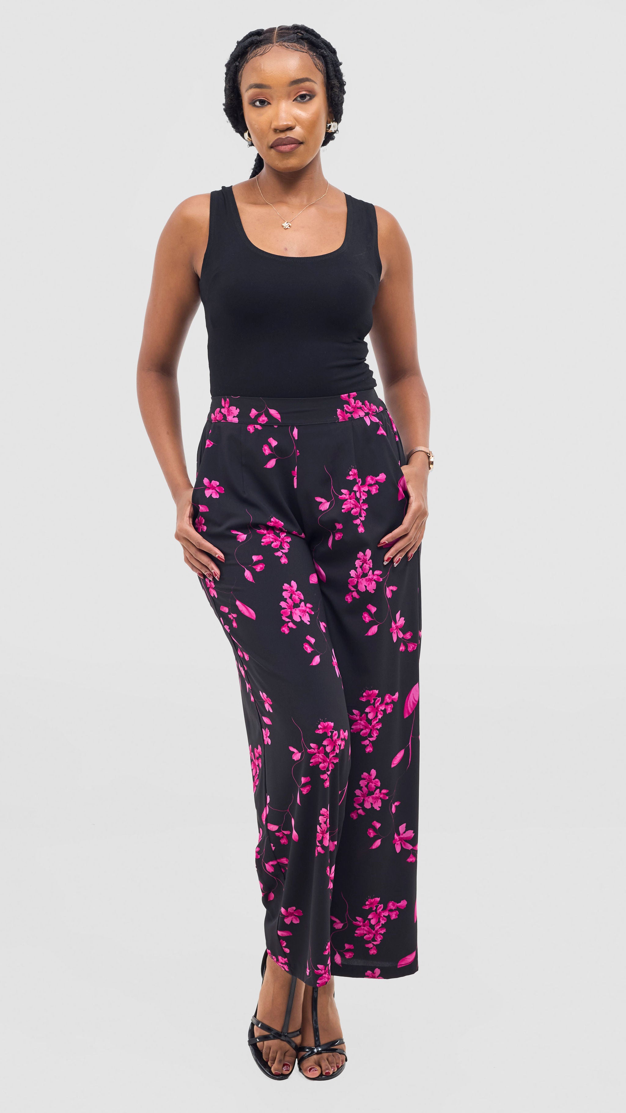 Vivo Mira Straight Leg Pants - Pink / Black Print