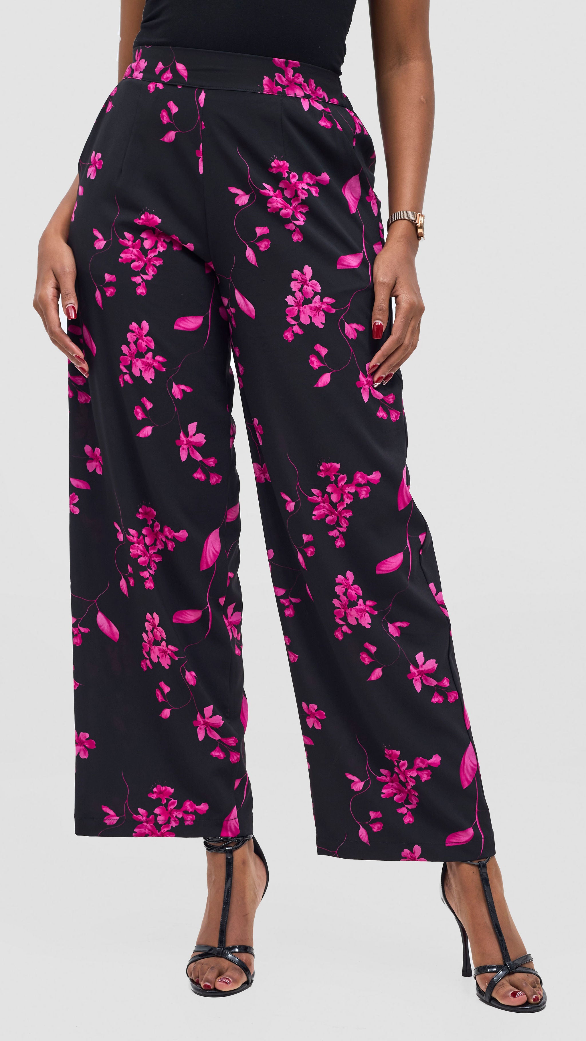 Vivo Mira Straight Leg Pants - Pink / Black Print