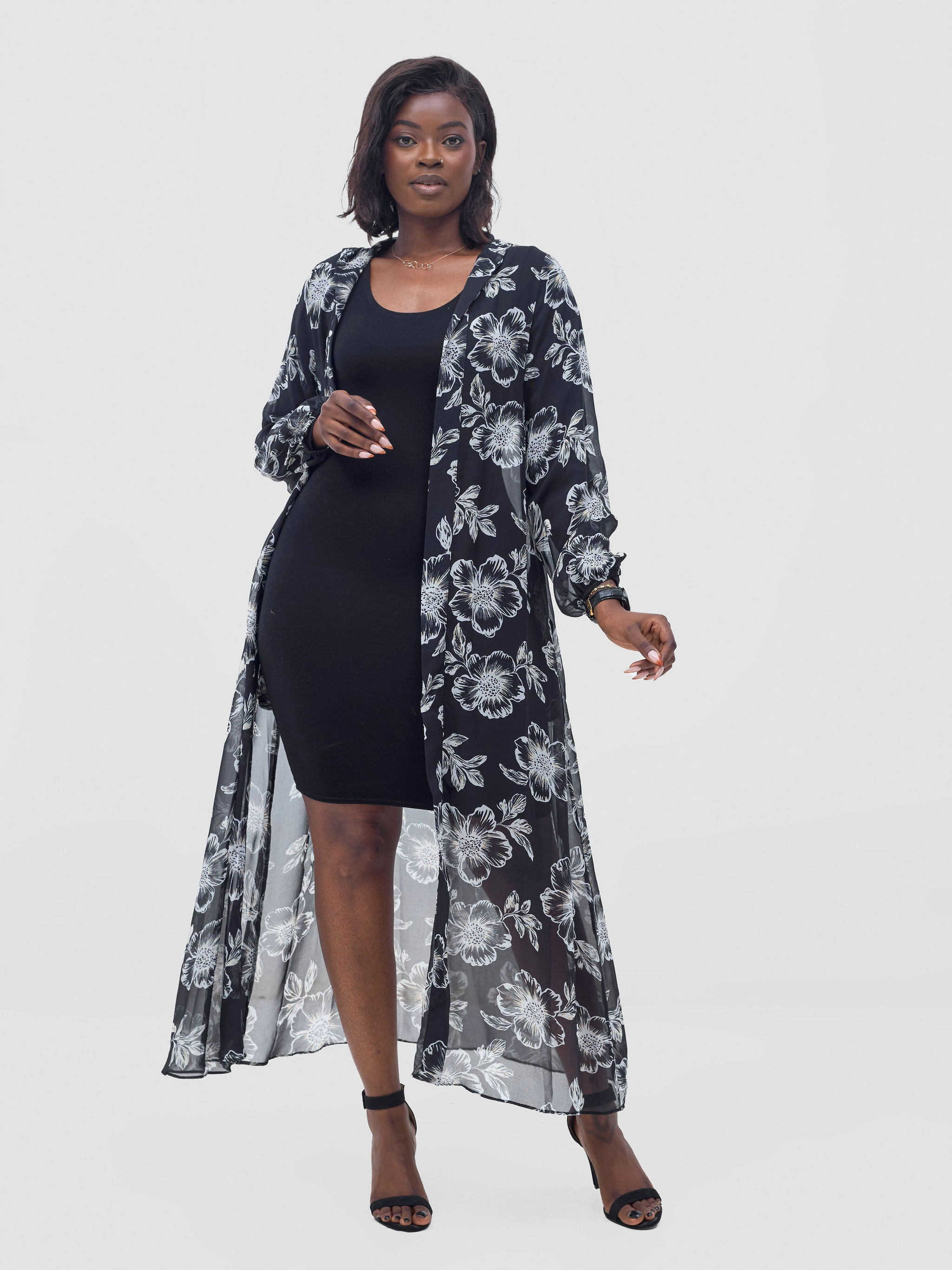 Vivo Basic Hooded Kimono - Black / Yellow Print