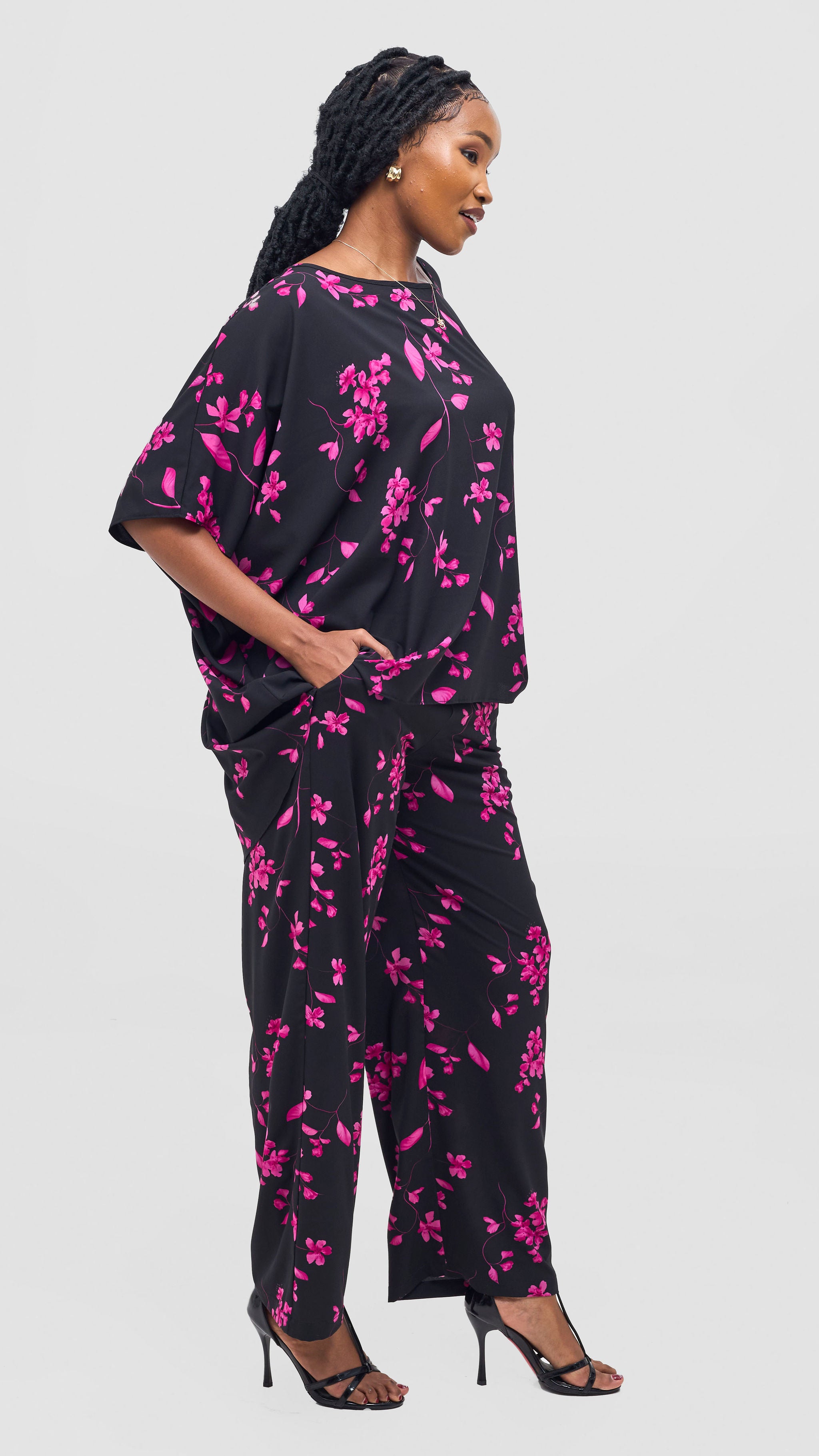 Vivo Mira Straight Leg Pants - Pink / Black Print