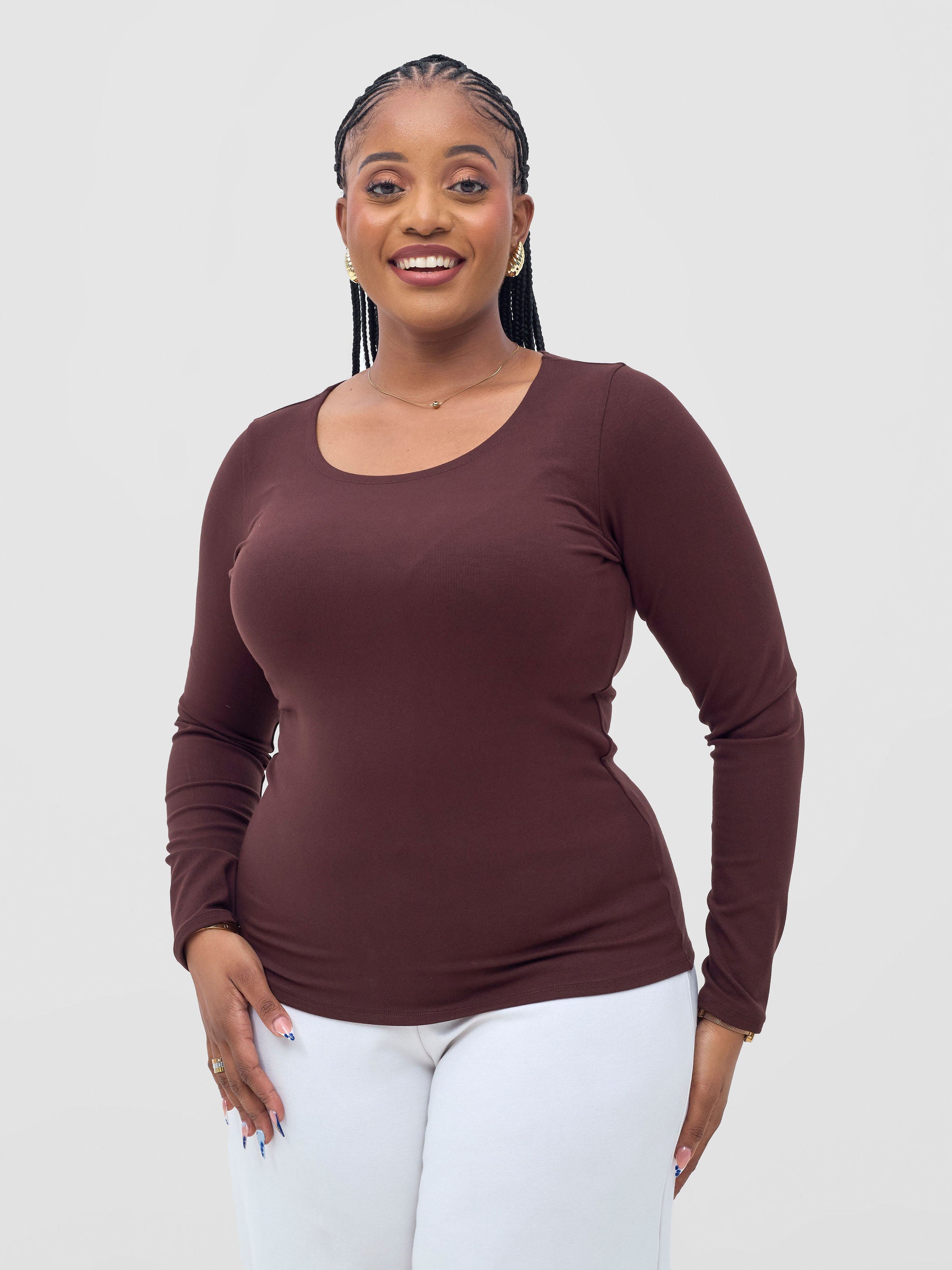 Vivo Basic Val Long Sleeve Top - Light Chocolate