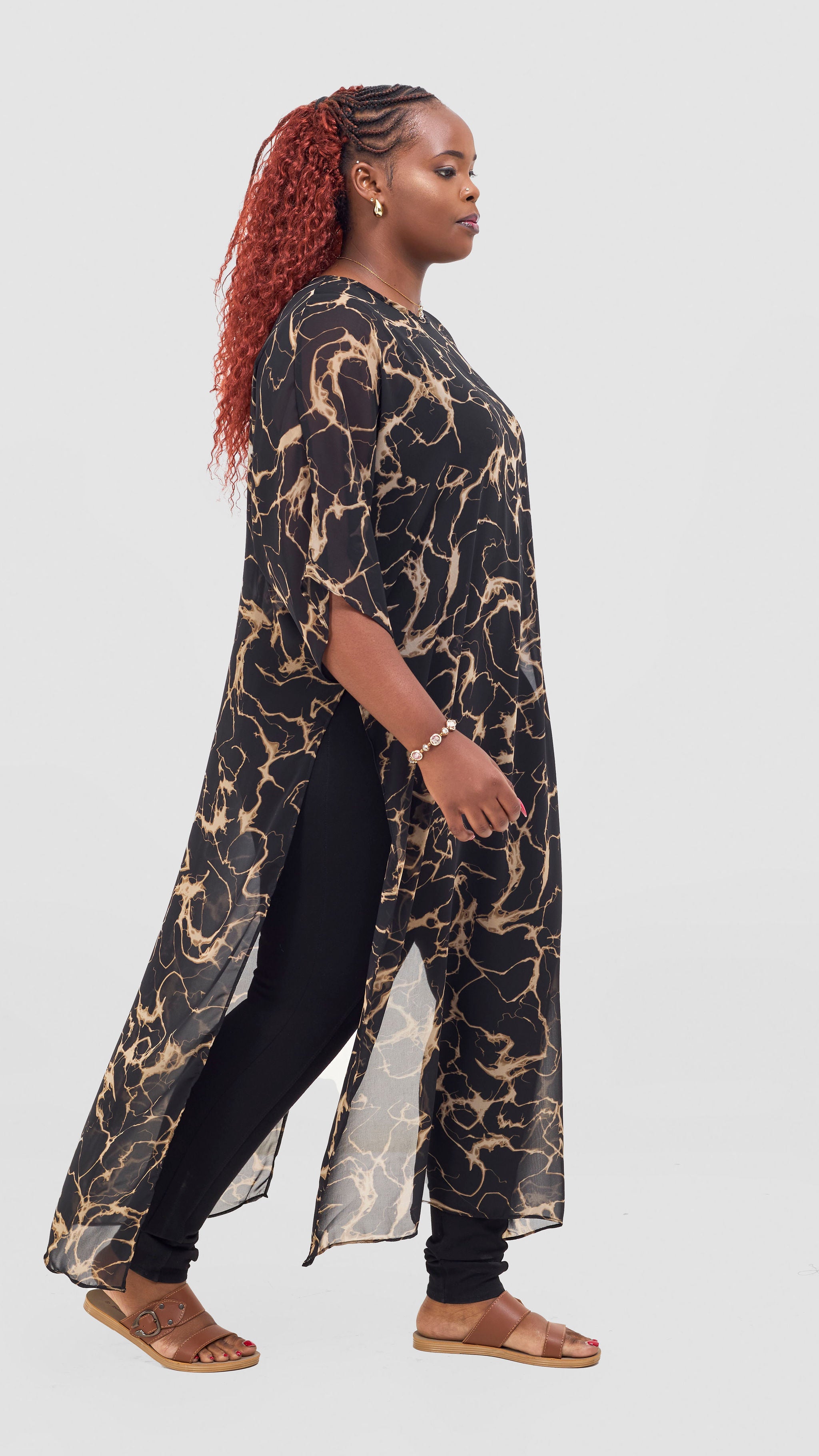 Vivo Lani Maxi Top - Black / Taupe Print