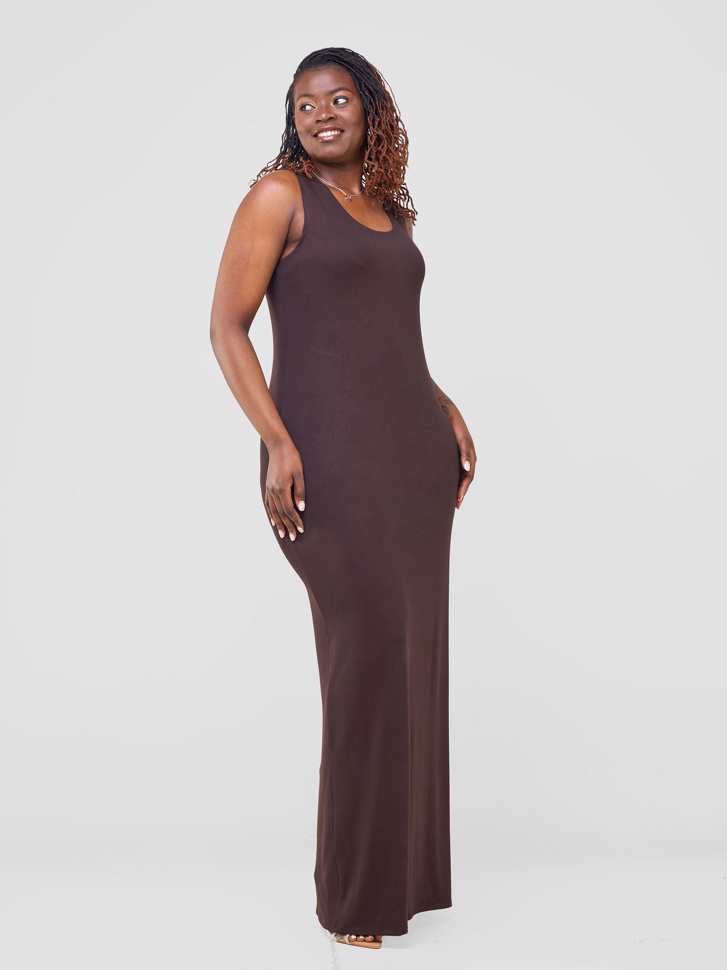 Vivo Basic Straight Maxi Dress - Chocolate