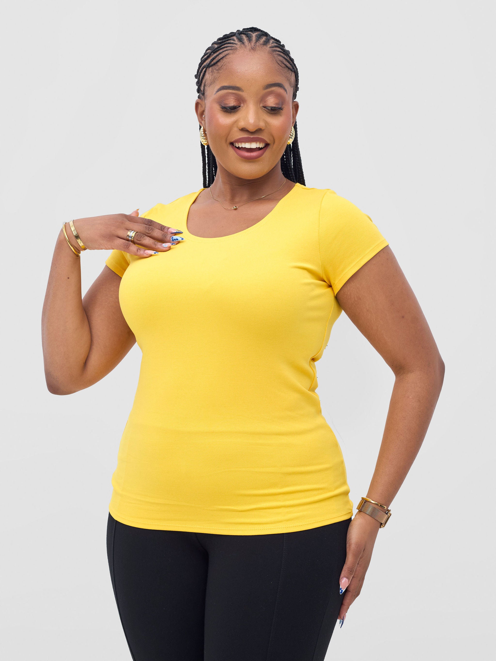 Vivo Basic Val Cap Sleeve Top - Yellow