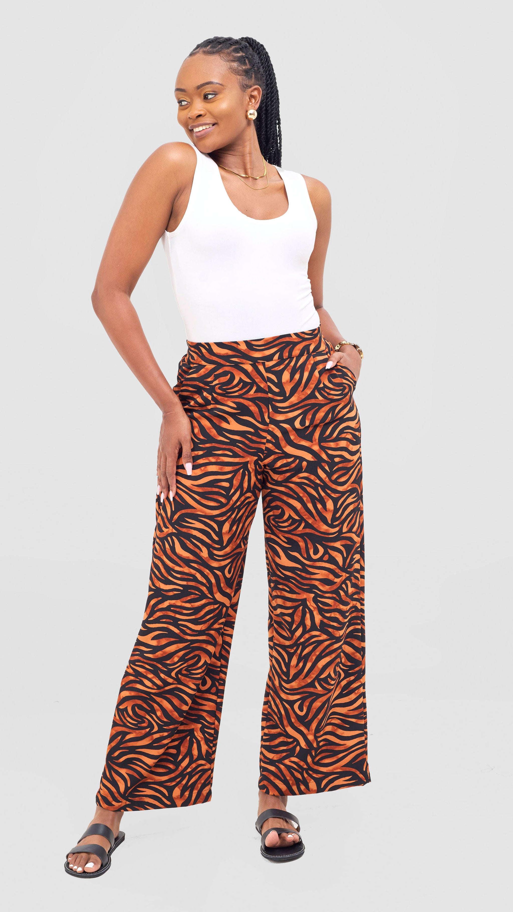 Vivo Maisha Wide Leg Pants - Rust / Black Isa Print