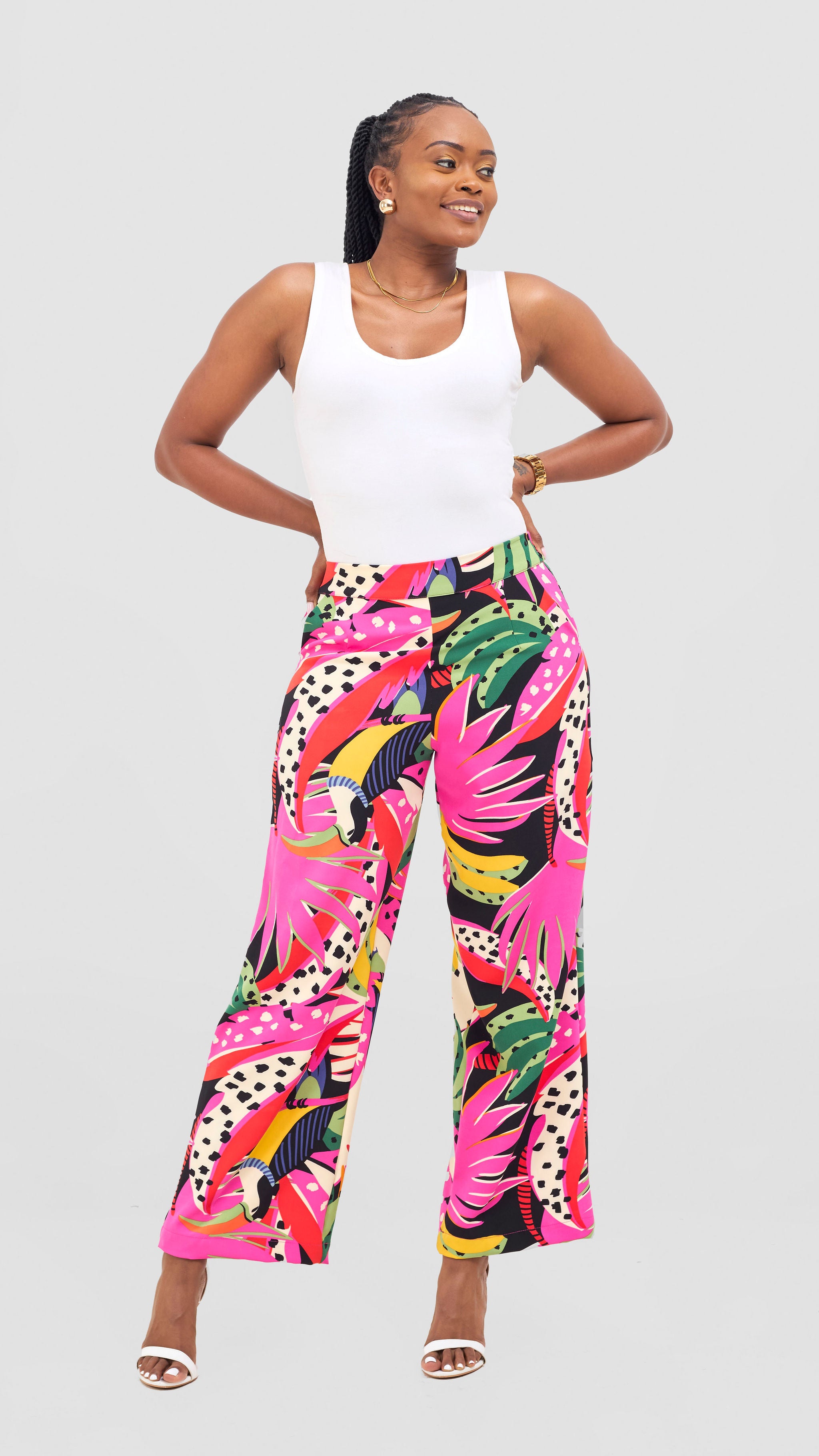 Vivo Maisha Straight Leg Pants- Orange / Pink Print