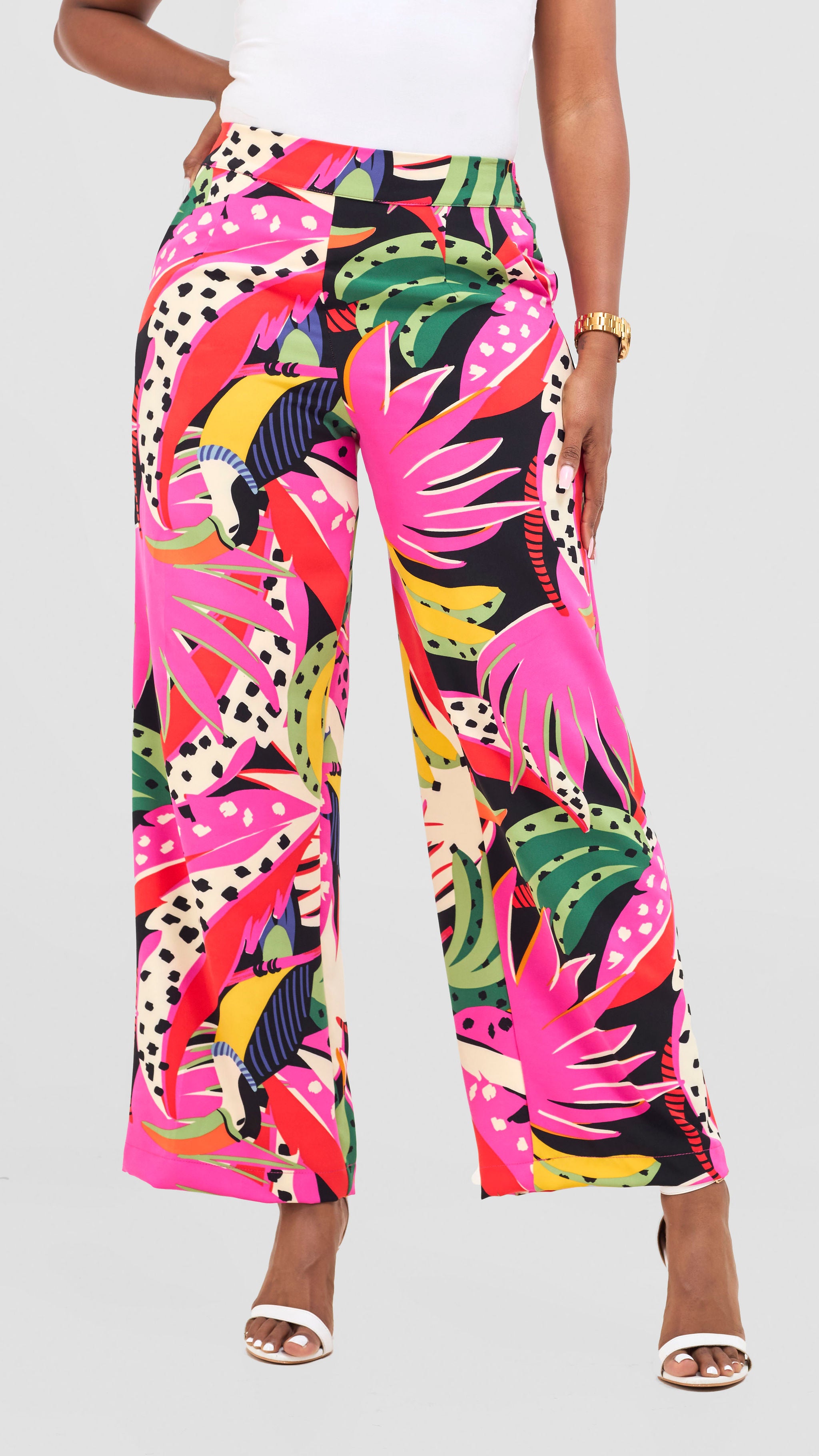 Vivo Maisha Straight Leg Pants- Orange / Pink Print