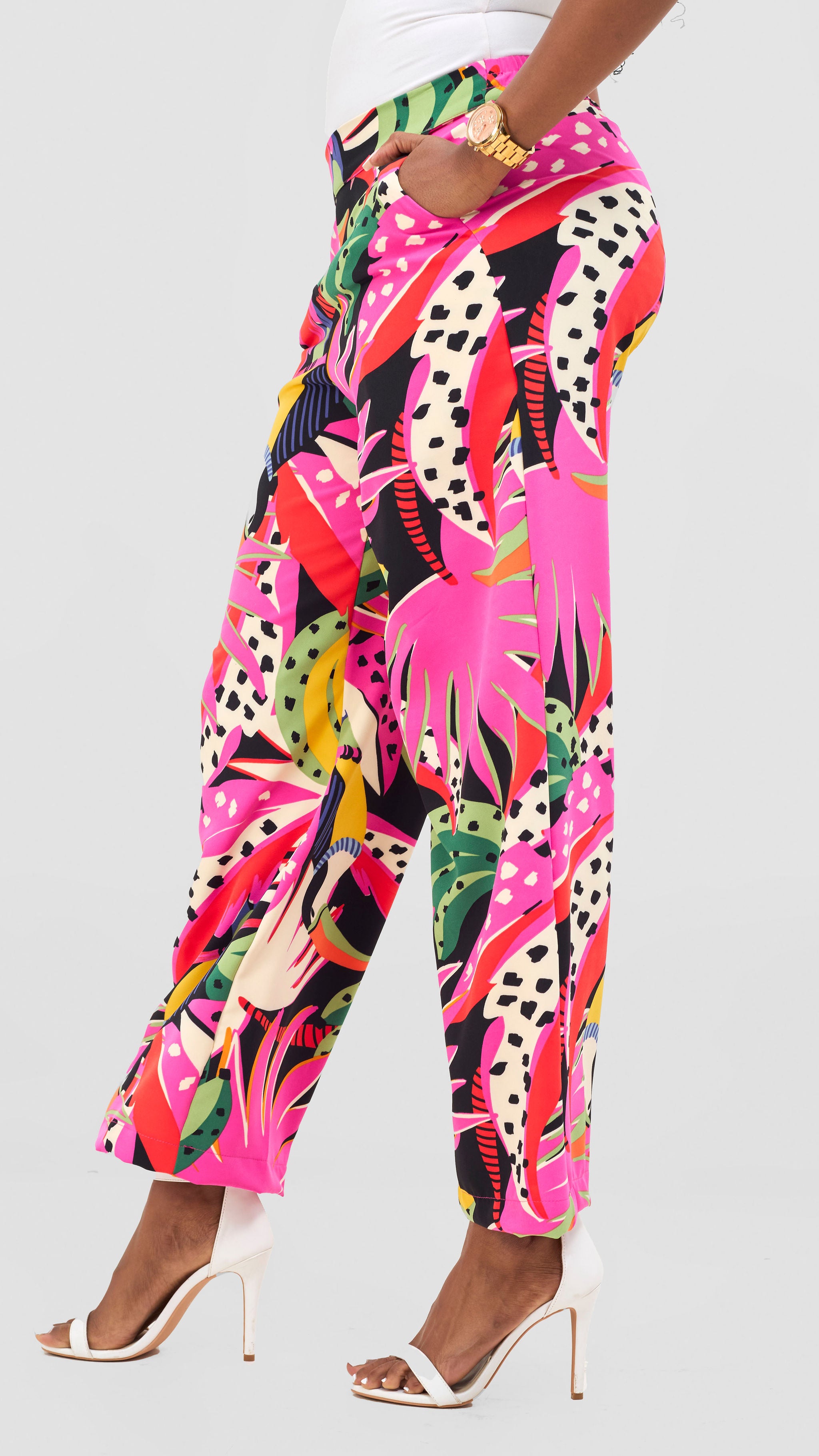 Vivo Maisha Straight Leg Pants- Orange / Pink Print