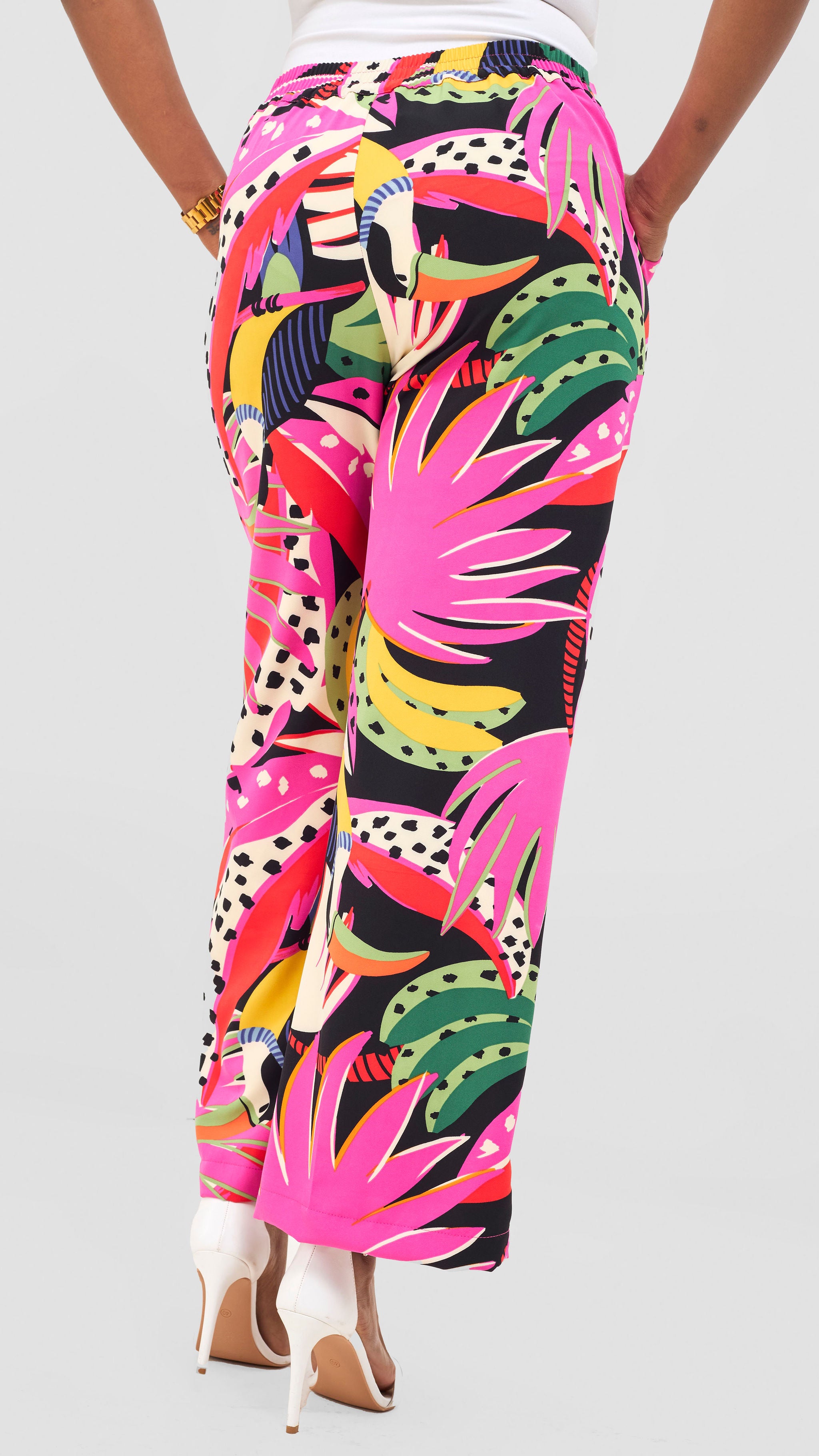 Vivo Maisha Straight Leg Pants- Orange / Pink Print