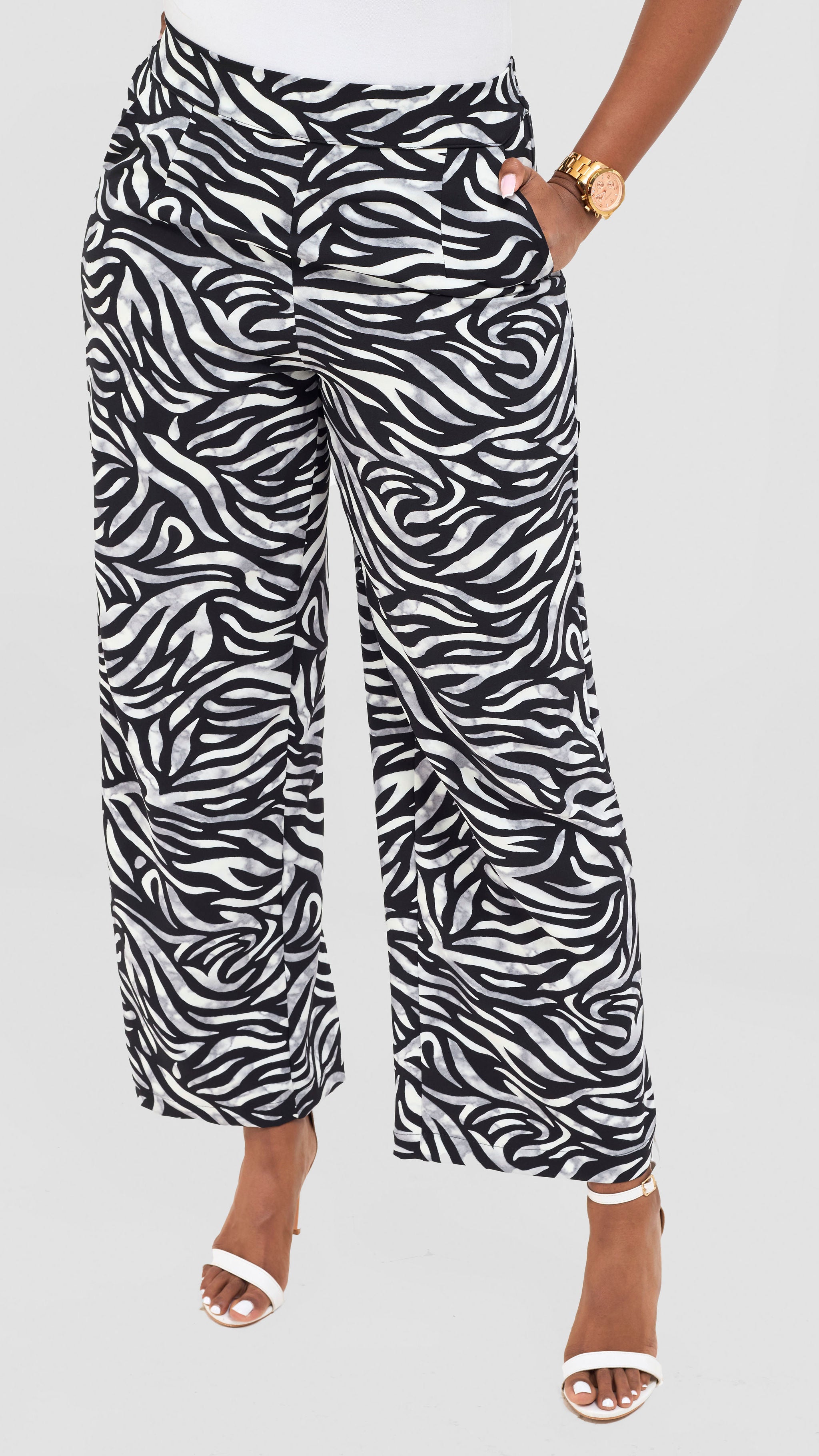 Vivo Maisha Straight Leg Pants - Cream / Black Print