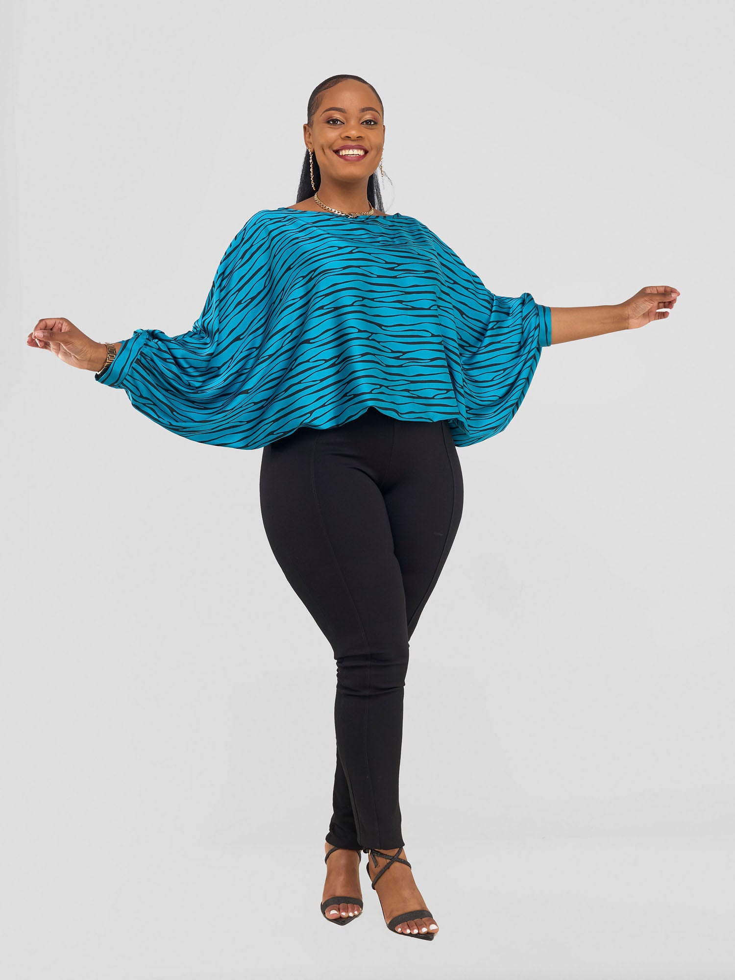 Vivo Chidii Batwing Top - Teal / Black Sidi Print