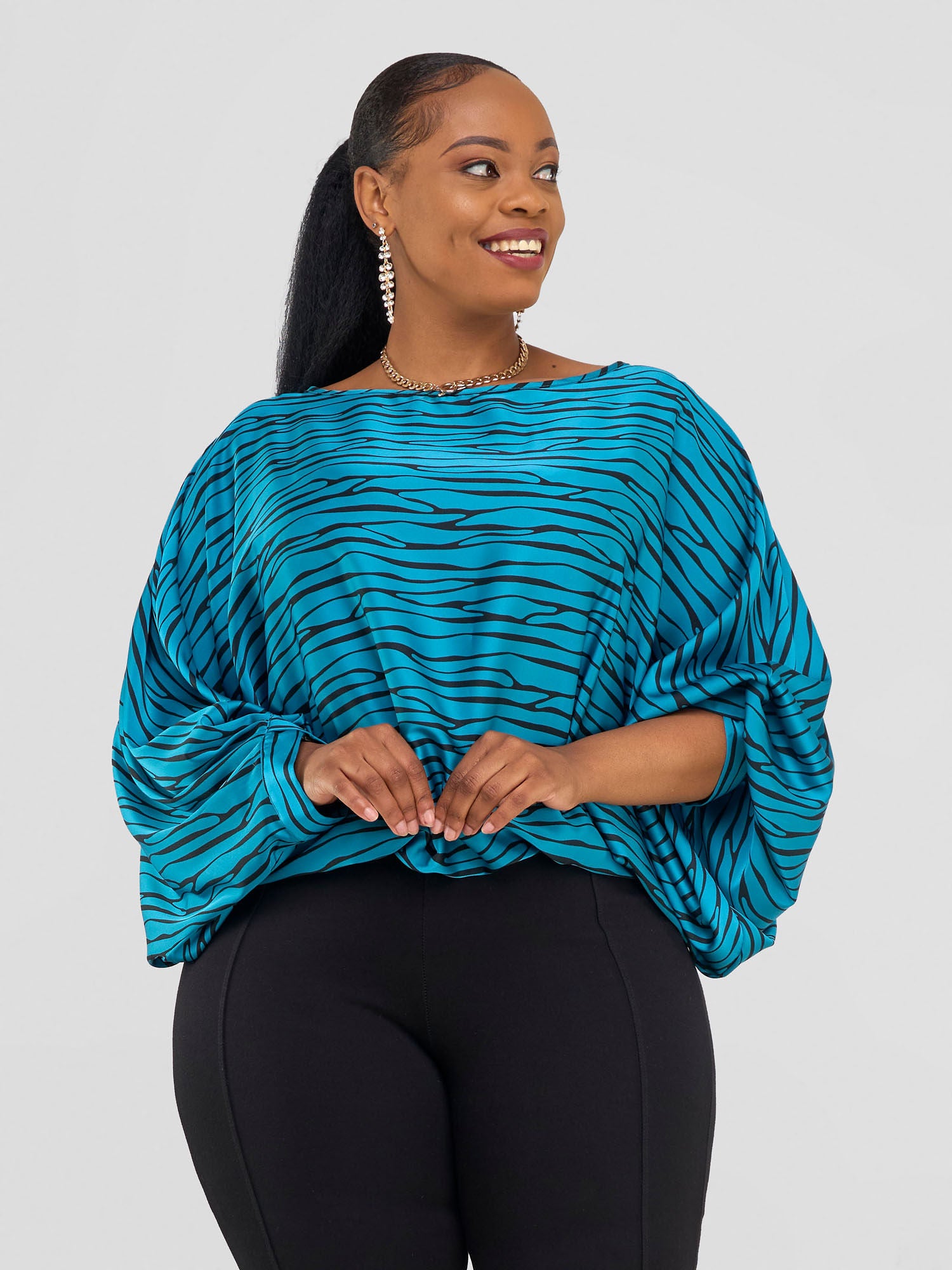 Vivo Chidii Batwing Top - Teal / Black Sidi Print