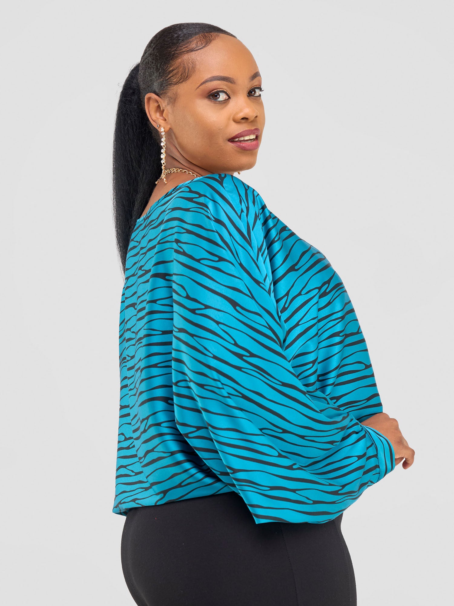 Vivo Chidii Batwing Top - Teal / Black Sidi Print