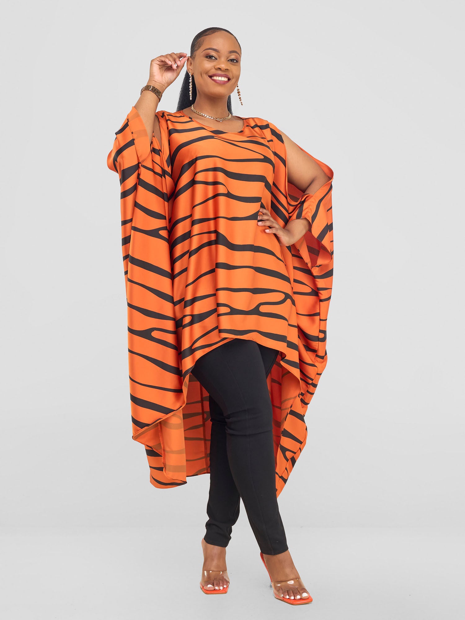 Vivo Chidii Satin High Low Dress - Rust / Black Sidi Print