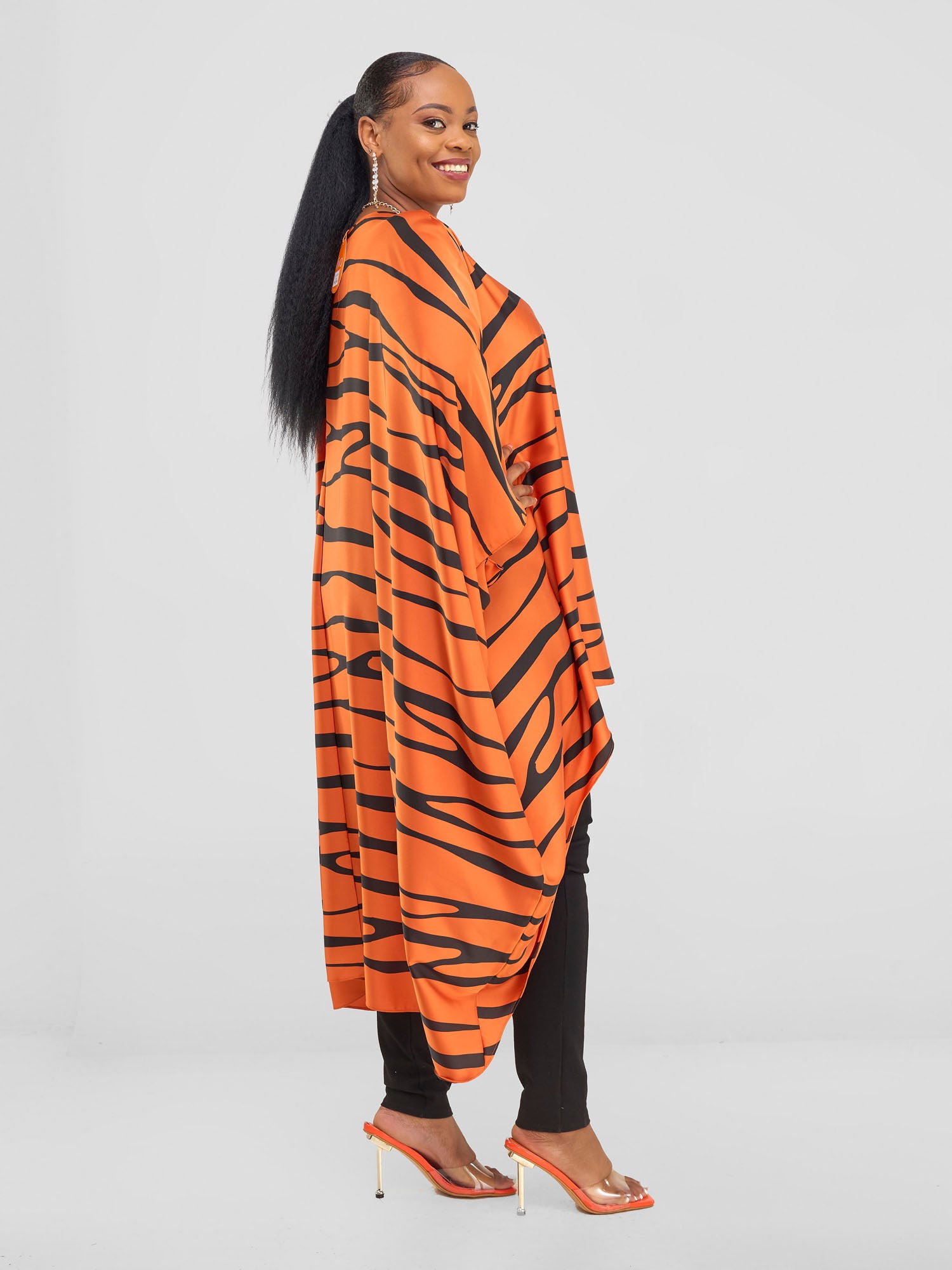 Vivo Chidii Satin High Low Dress - Rust / Black Sidi Print