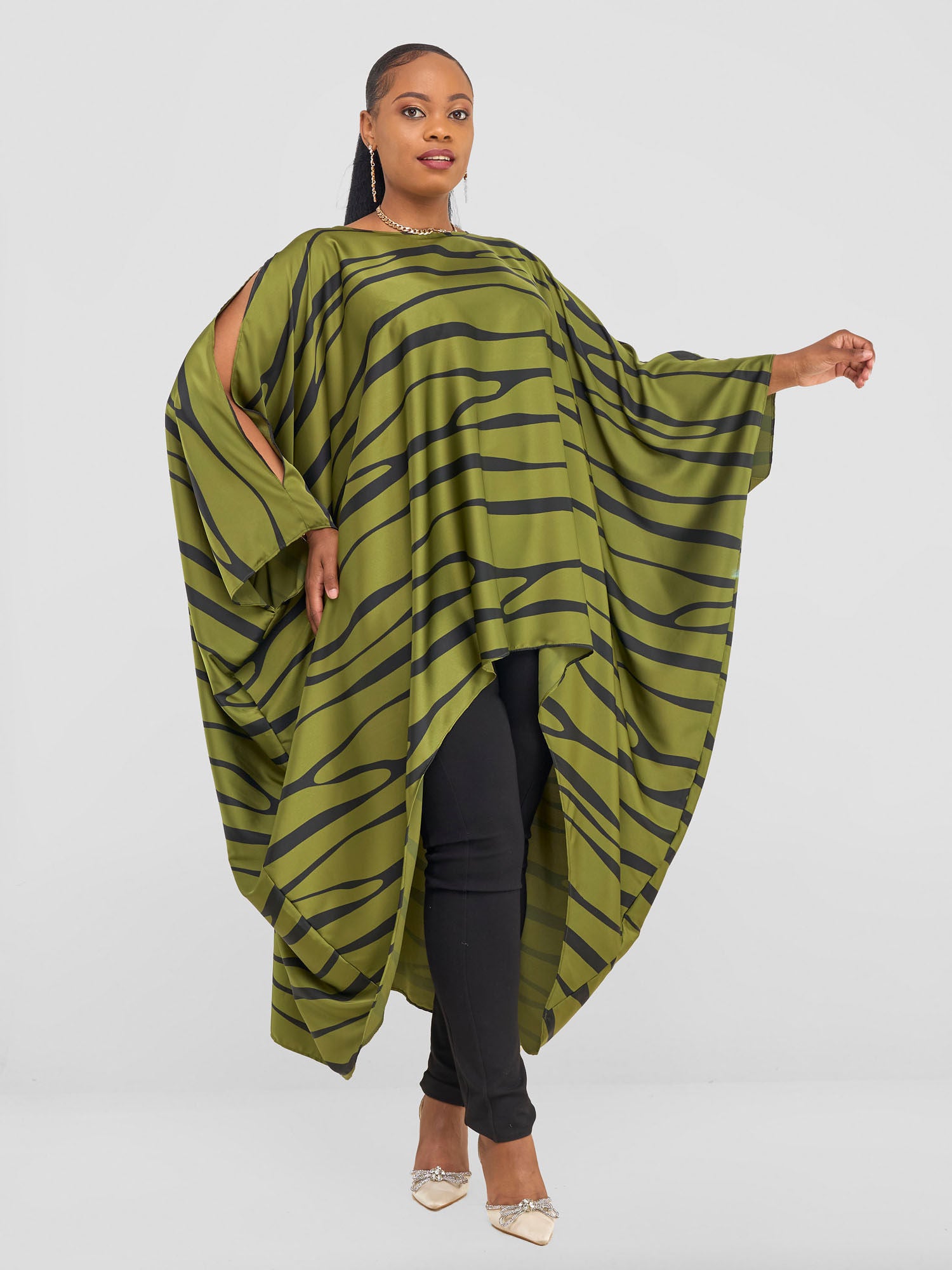 Vivo Chidii Satin High Low Dress - Hunters / Black Sidi Print