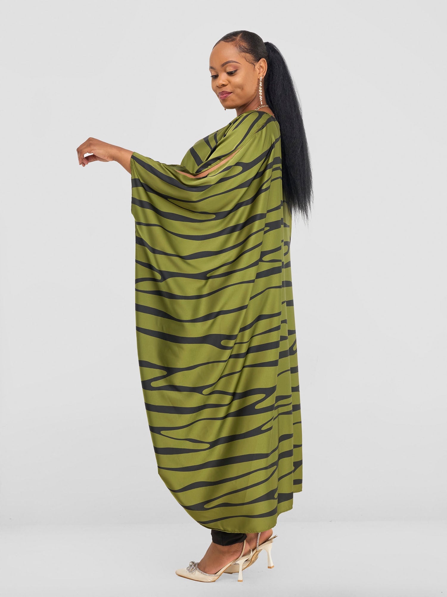 Vivo Chidii Satin High Low Dress - Hunters / Black Sidi Print