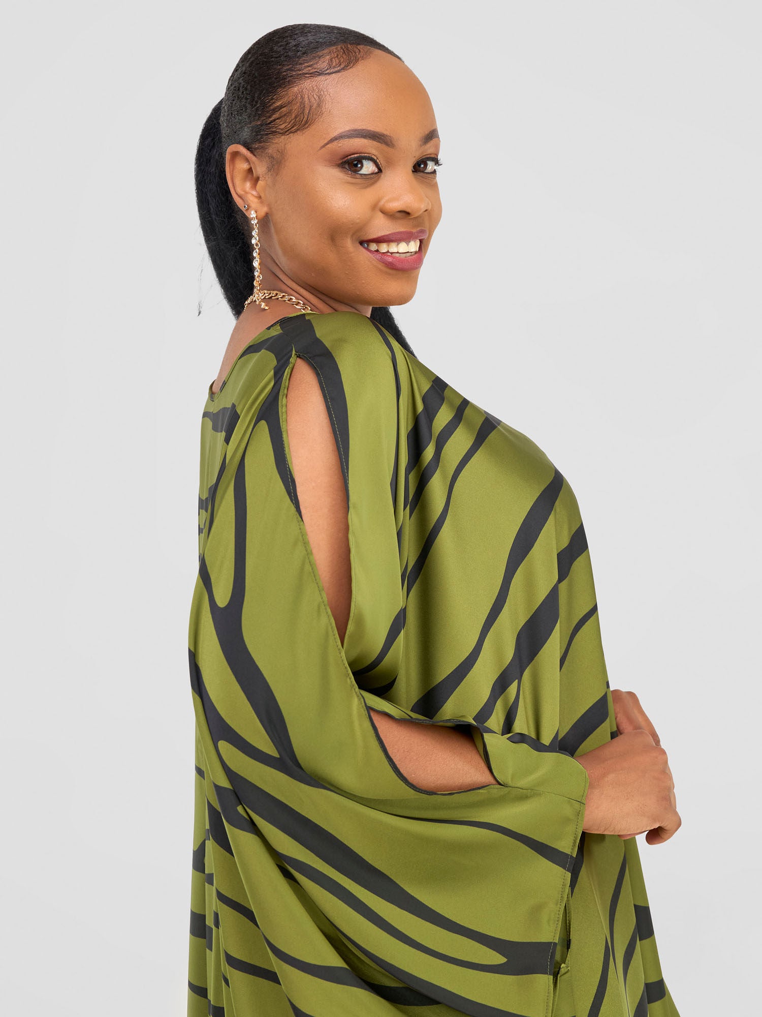 Vivo Chidii Satin High Low Dress - Hunters / Black Sidi Print