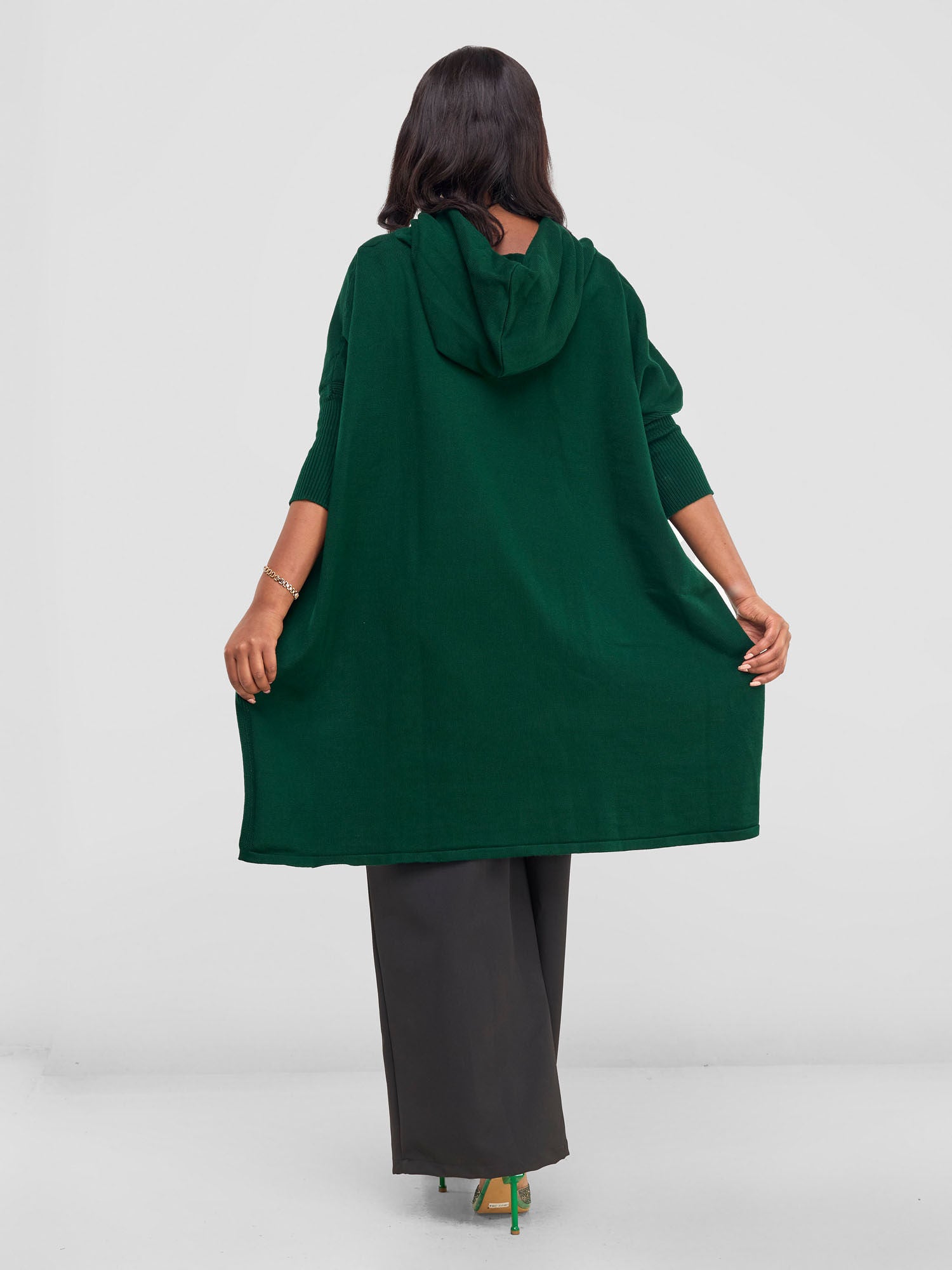 Vivo Hoodie High Low Poncho - Forest Green