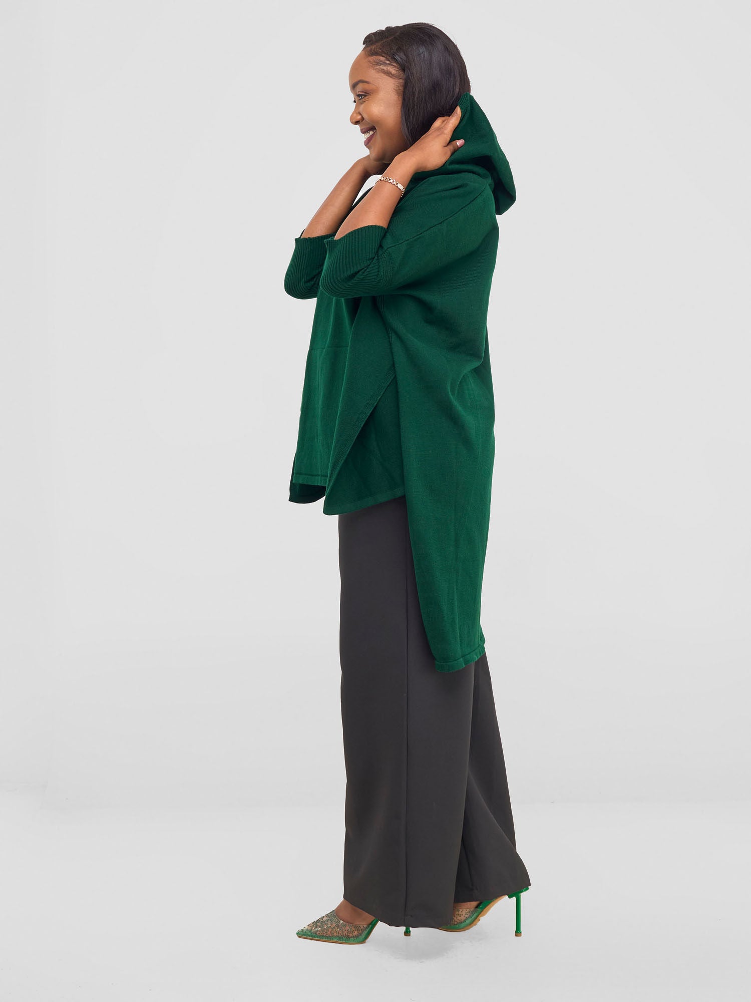 Vivo Hoodie High Low Poncho - Forest Green