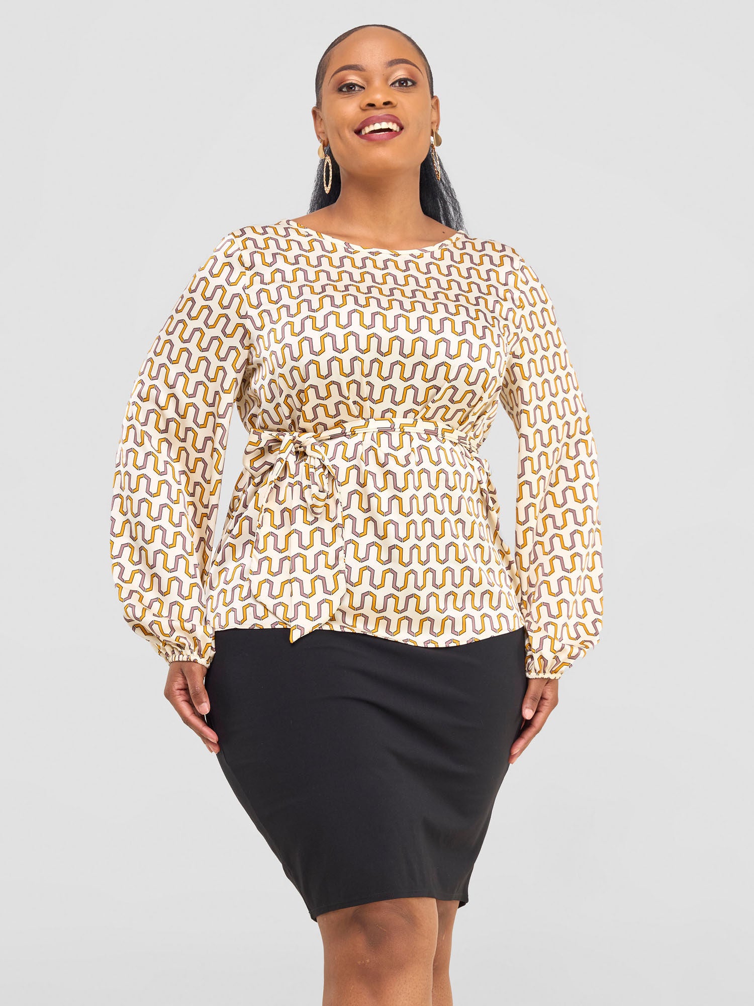 Vivo Basic Satin Bishop Sleeved Top - Rose Purple Chala Print