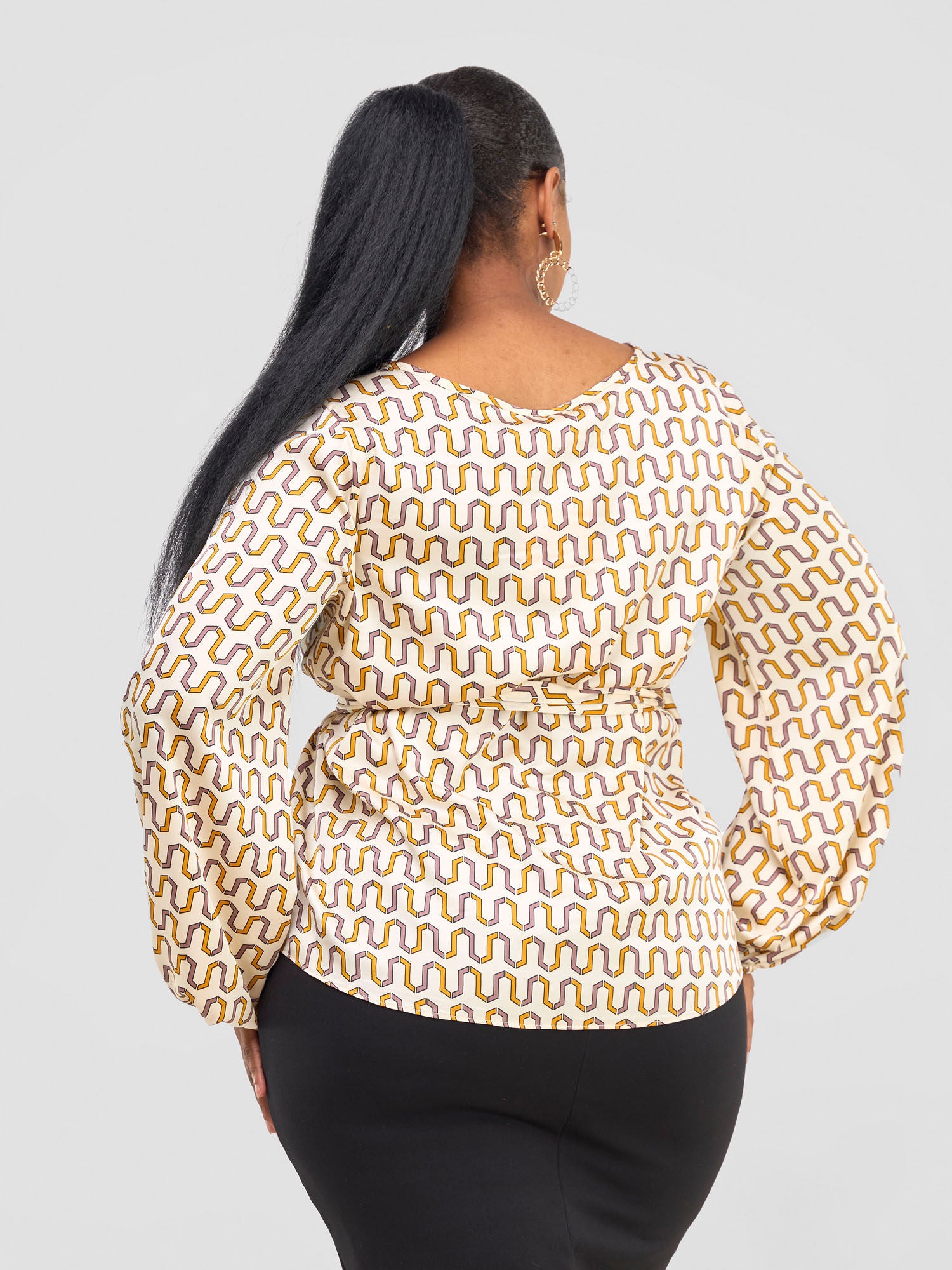 Vivo Basic Satin Bishop Sleeved Top - Rose Purple Chala Print