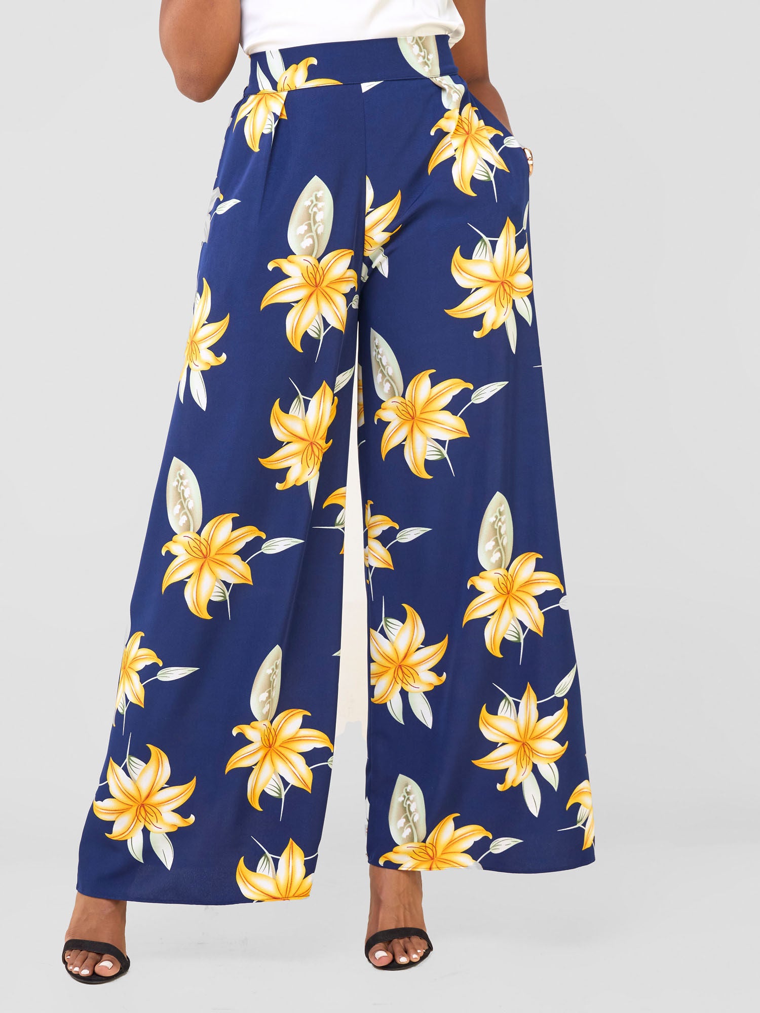 Vivo Basic Crepe Pants - Navy / Orange Aber Print
