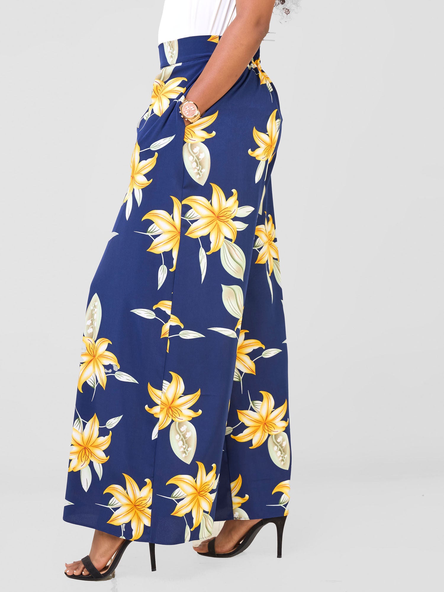 Vivo Basic Crepe Pants - Navy / Orange Aber Print