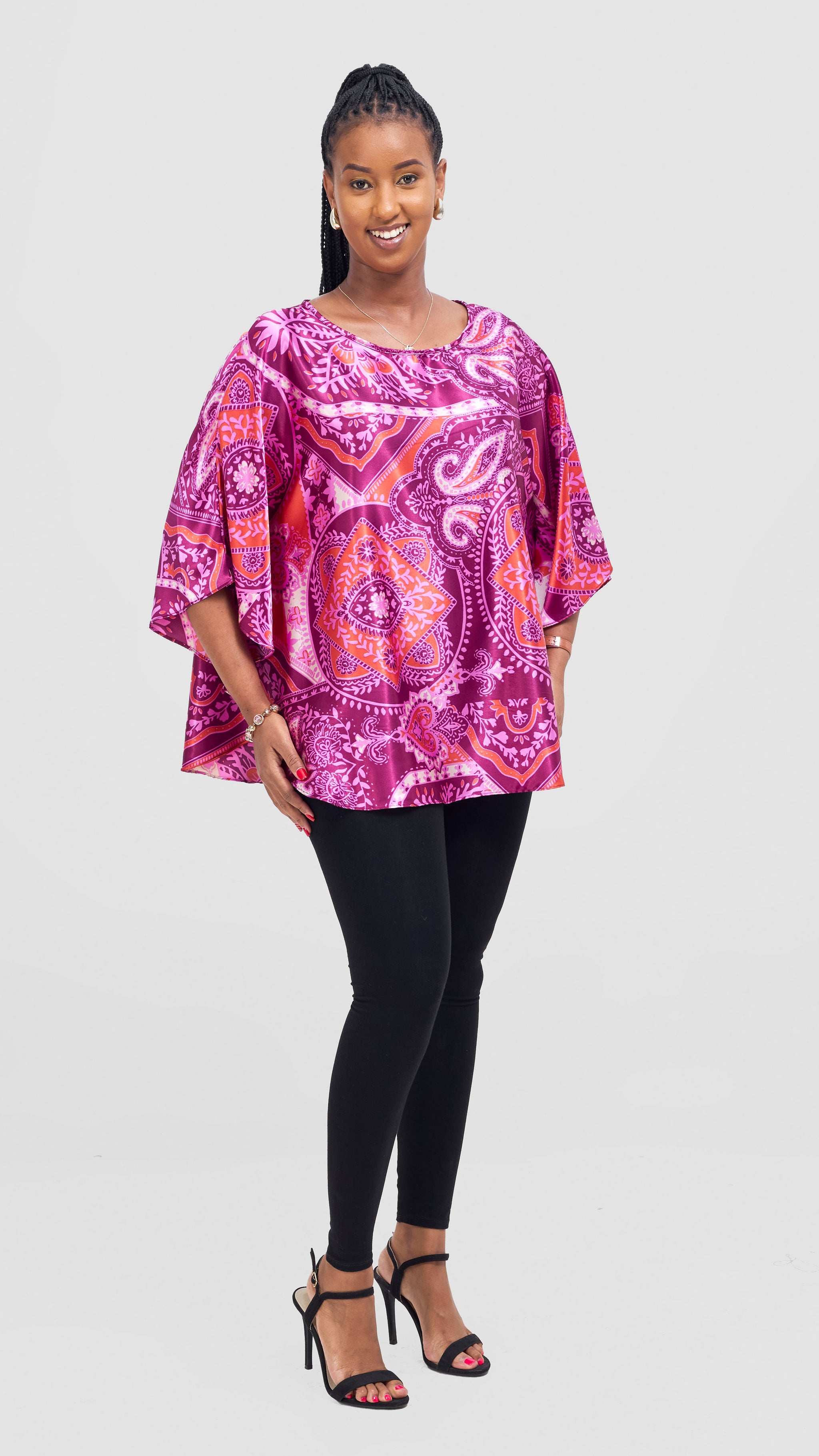 Vivo Keza Circular Loose Top - Burgundy / Pink Zade Print