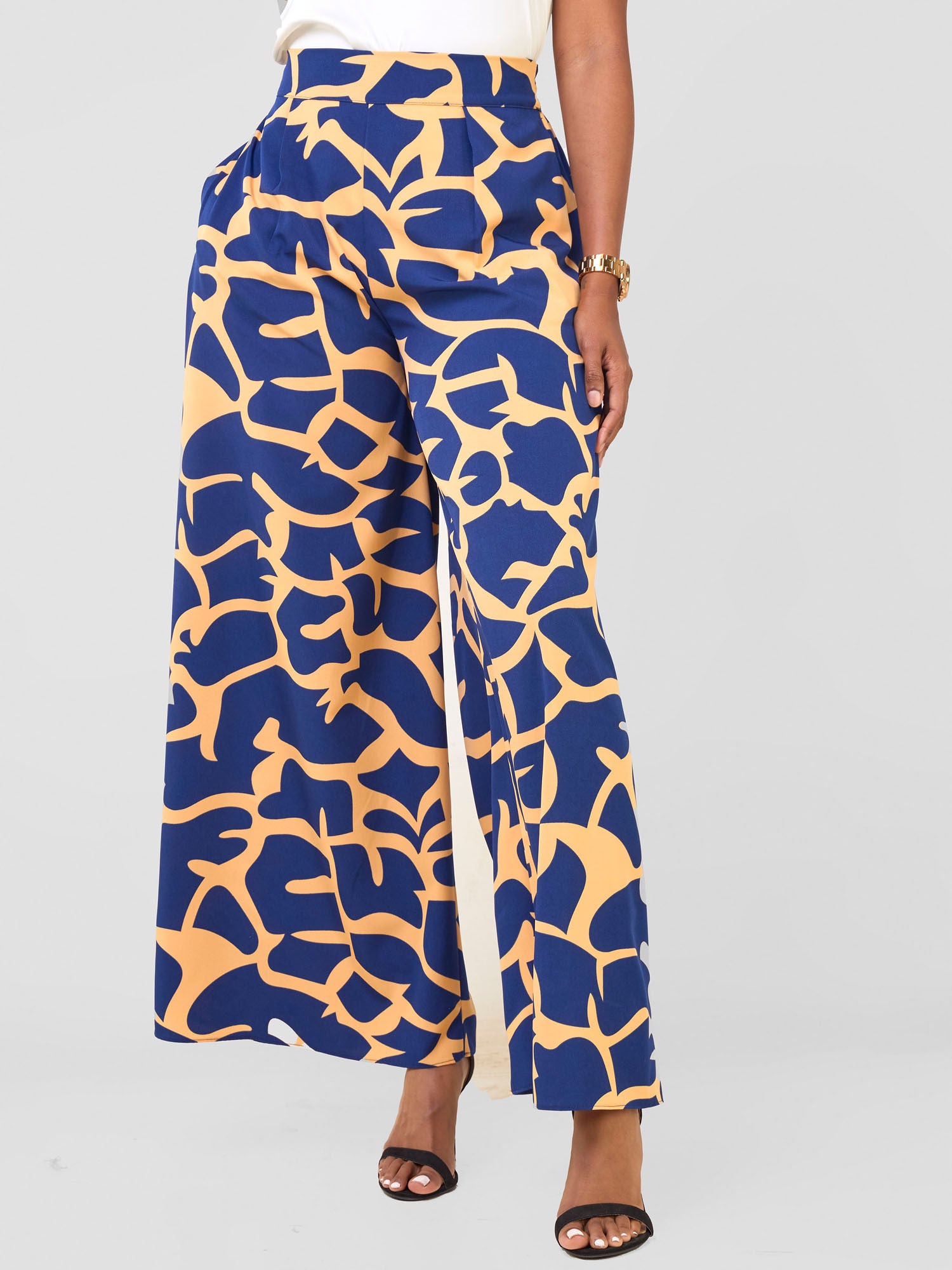 Vivo Basic Crepe Pants - Navy / Orange Liwa Print