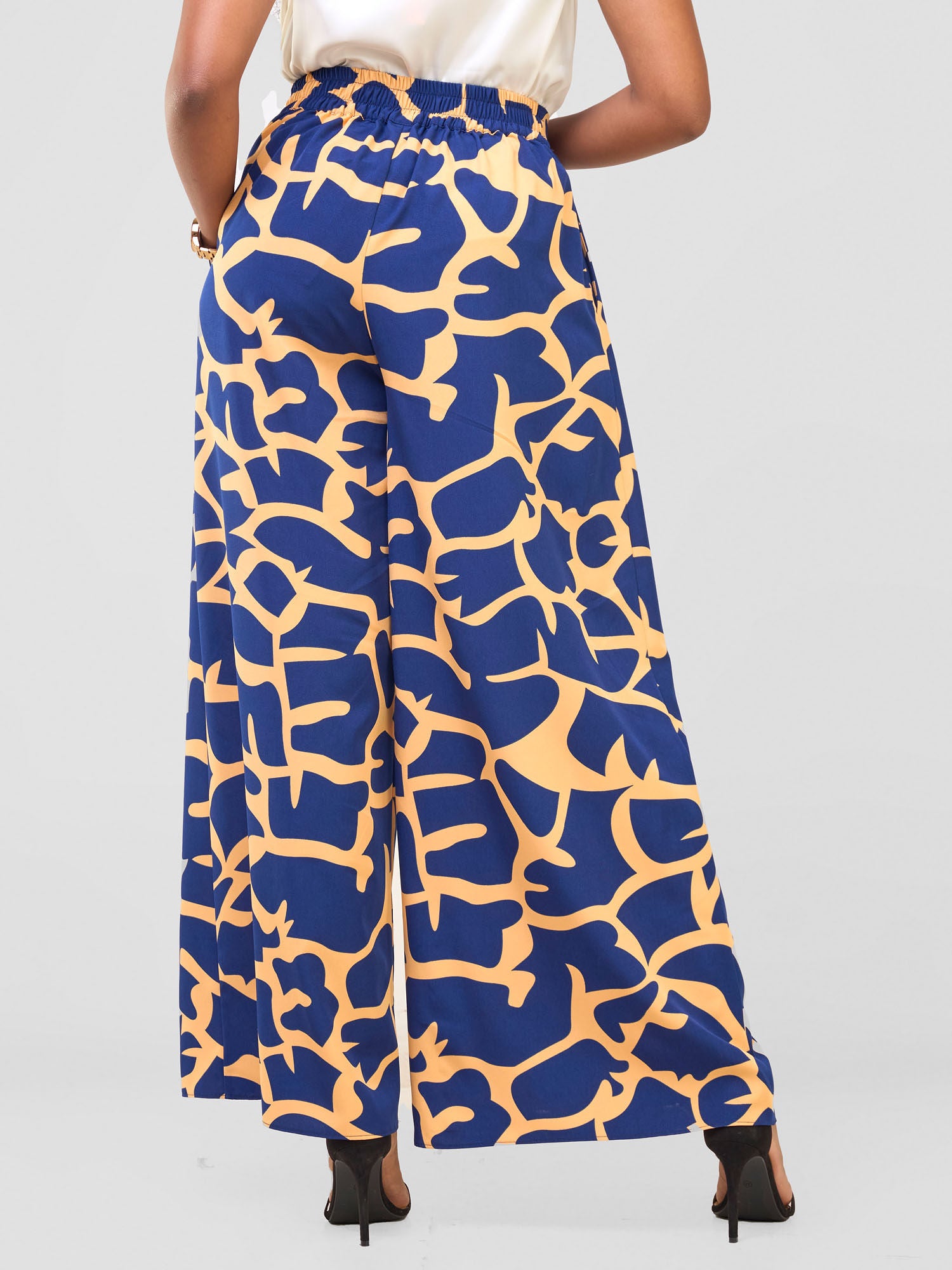 Vivo Basic Crepe Pants - Navy / Orange Liwa Print