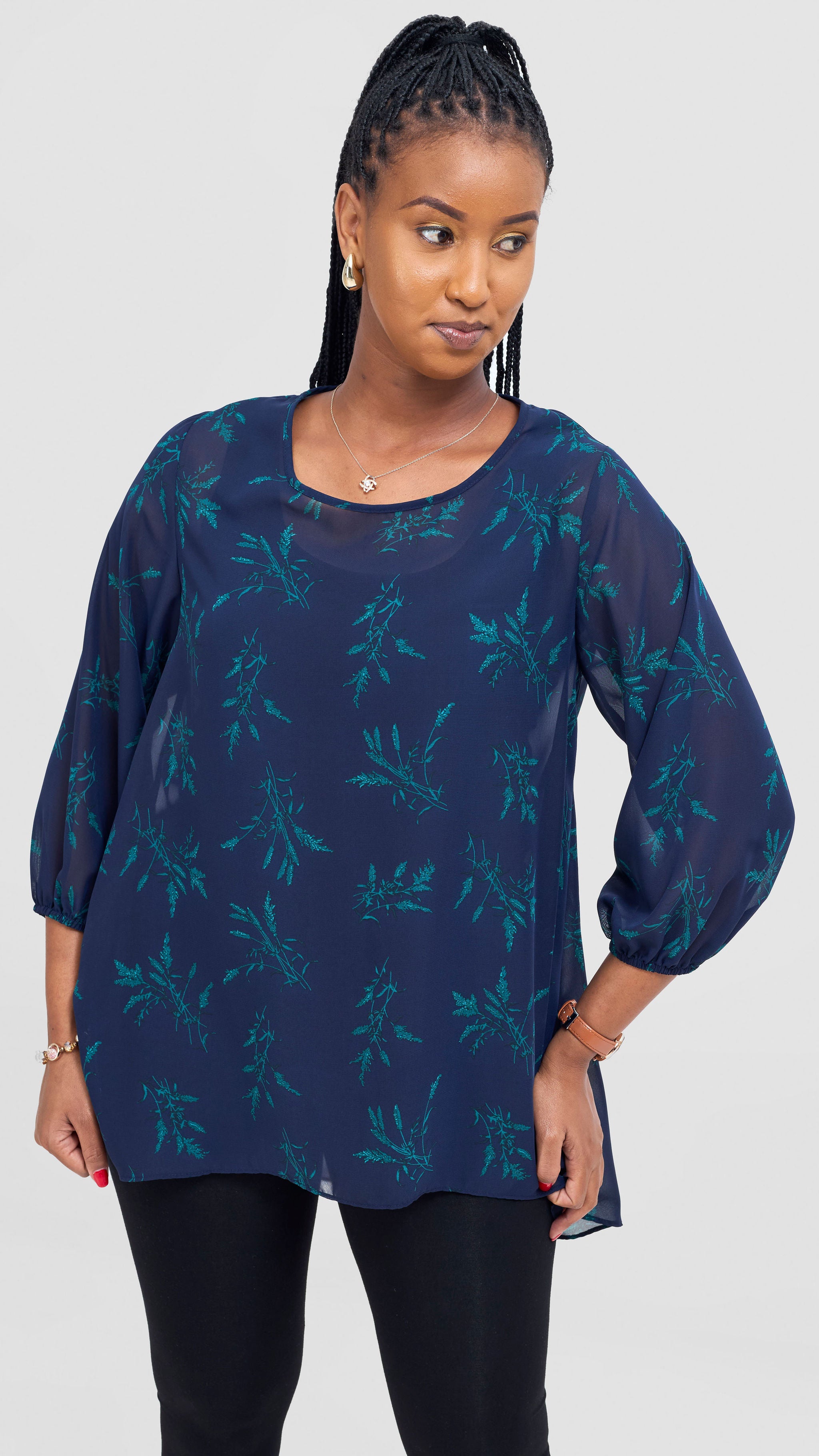 Vivo Samira High Low Top - Navy / Teal Ami Print