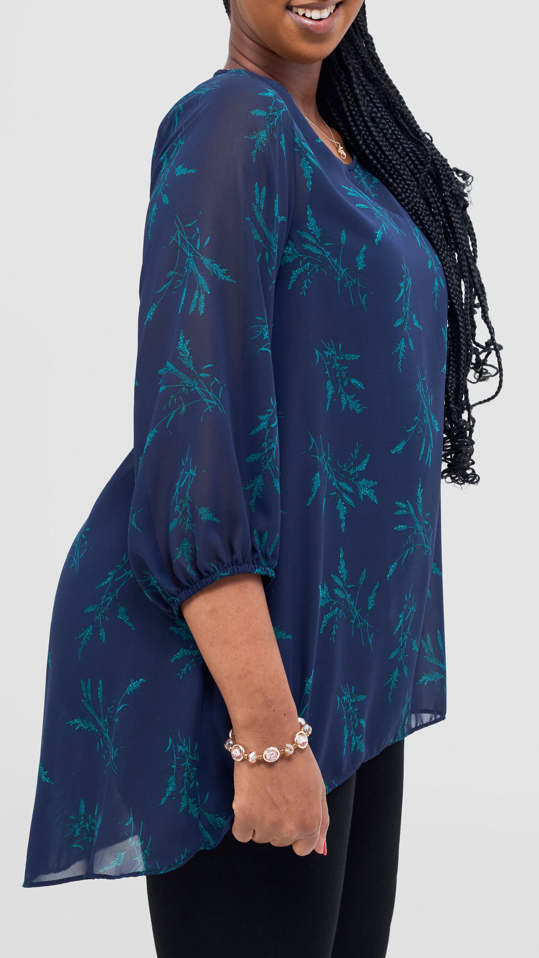 Vivo Samira High Low Top - Navy / Teal Ami Print