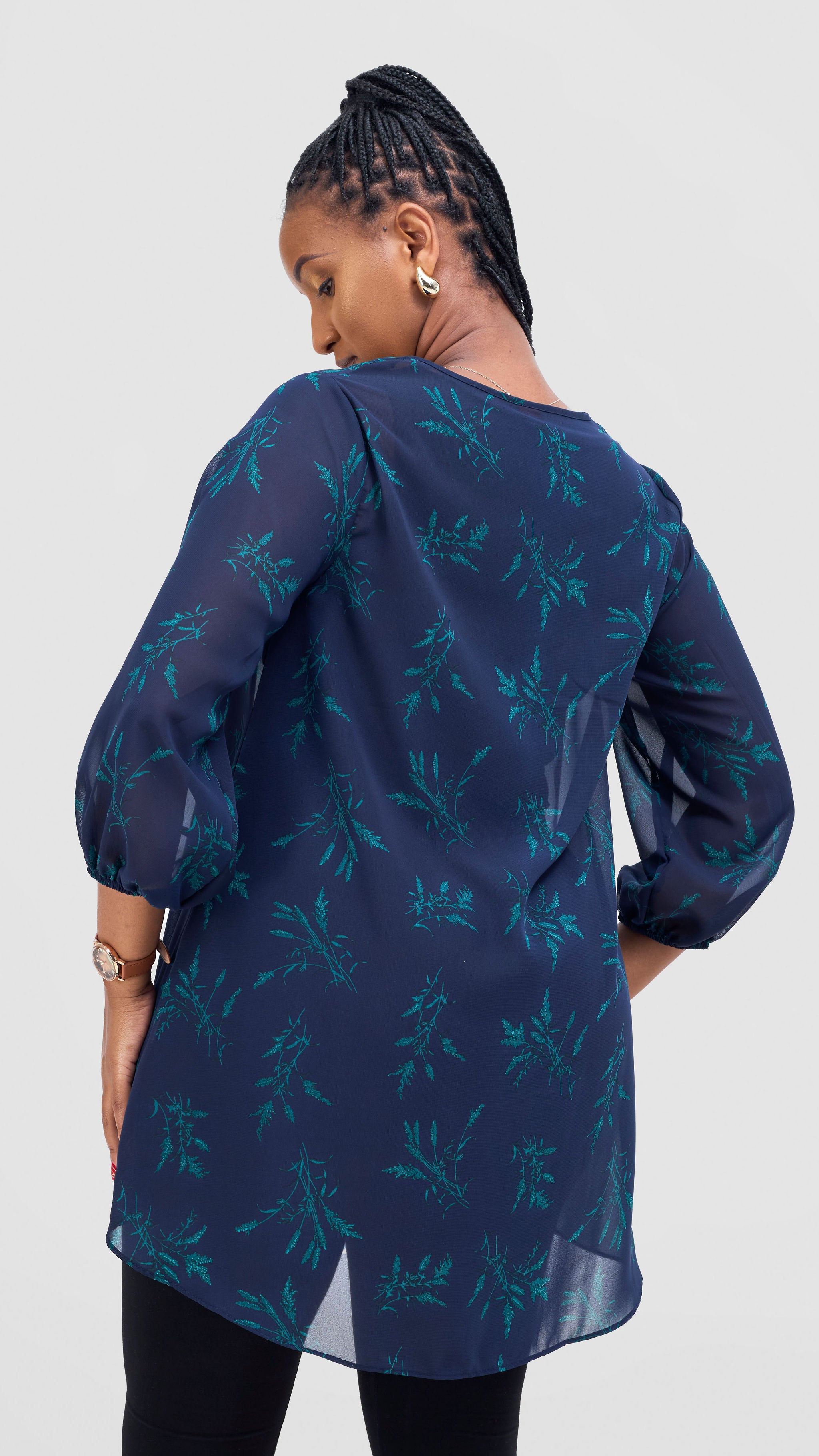 Vivo Samira High Low Top - Navy / Teal Ami Print