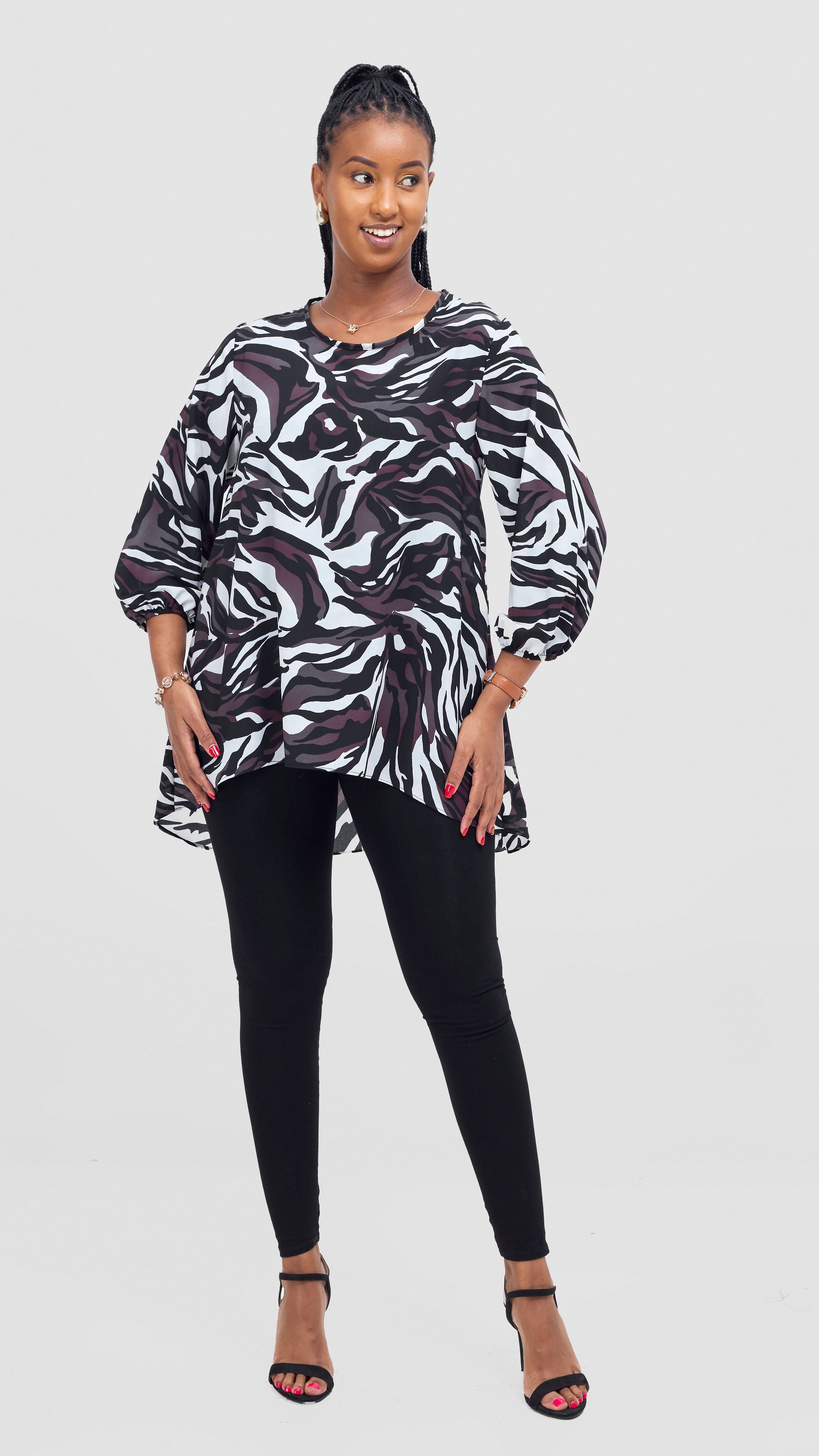 Vivo Samira High Low Top - Black / Cream Sira Print