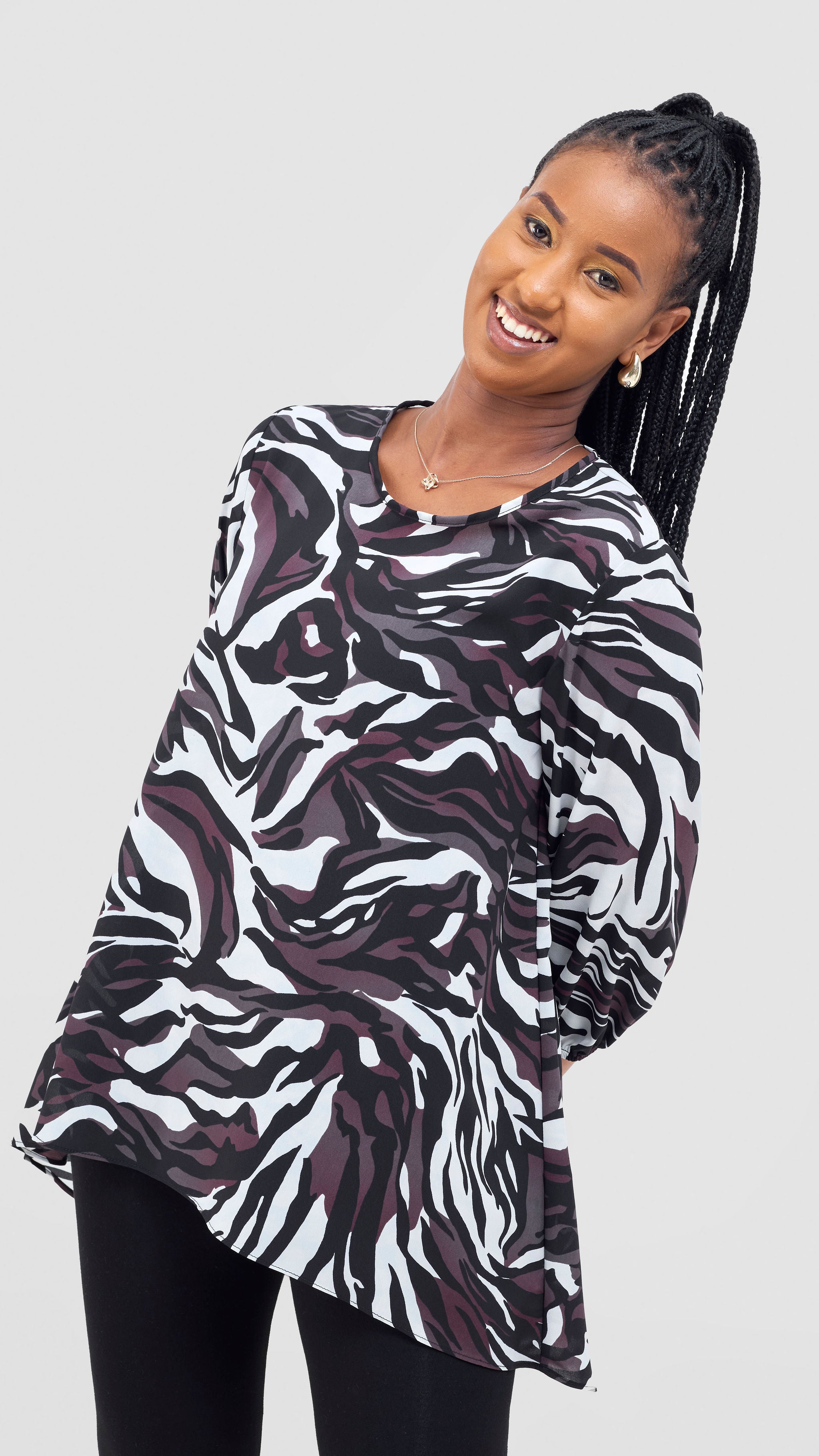 Vivo Samira High Low Top - Black / Cream Sira Print