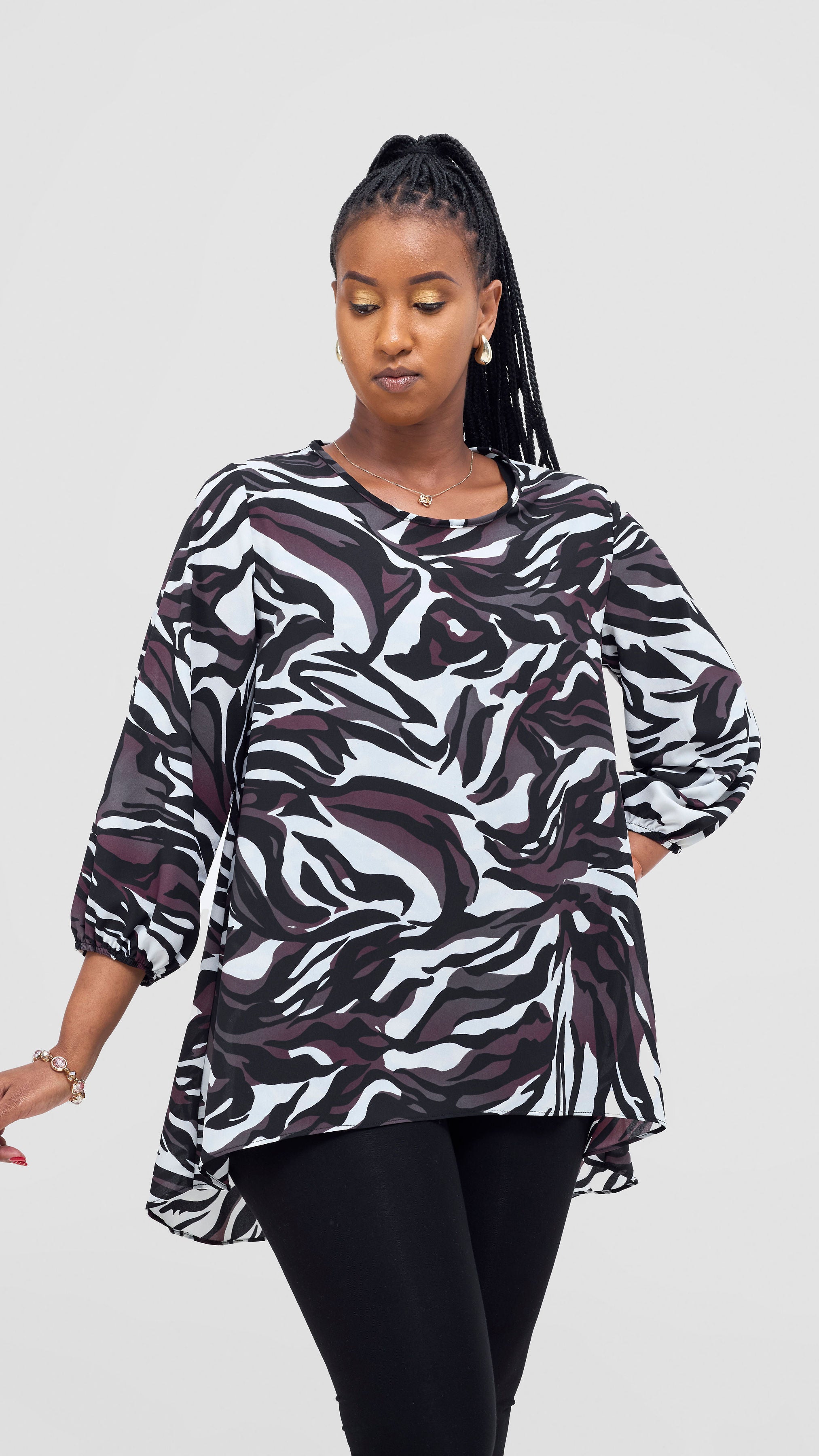 Vivo Samira High Low Top - Black / Cream Sira Print