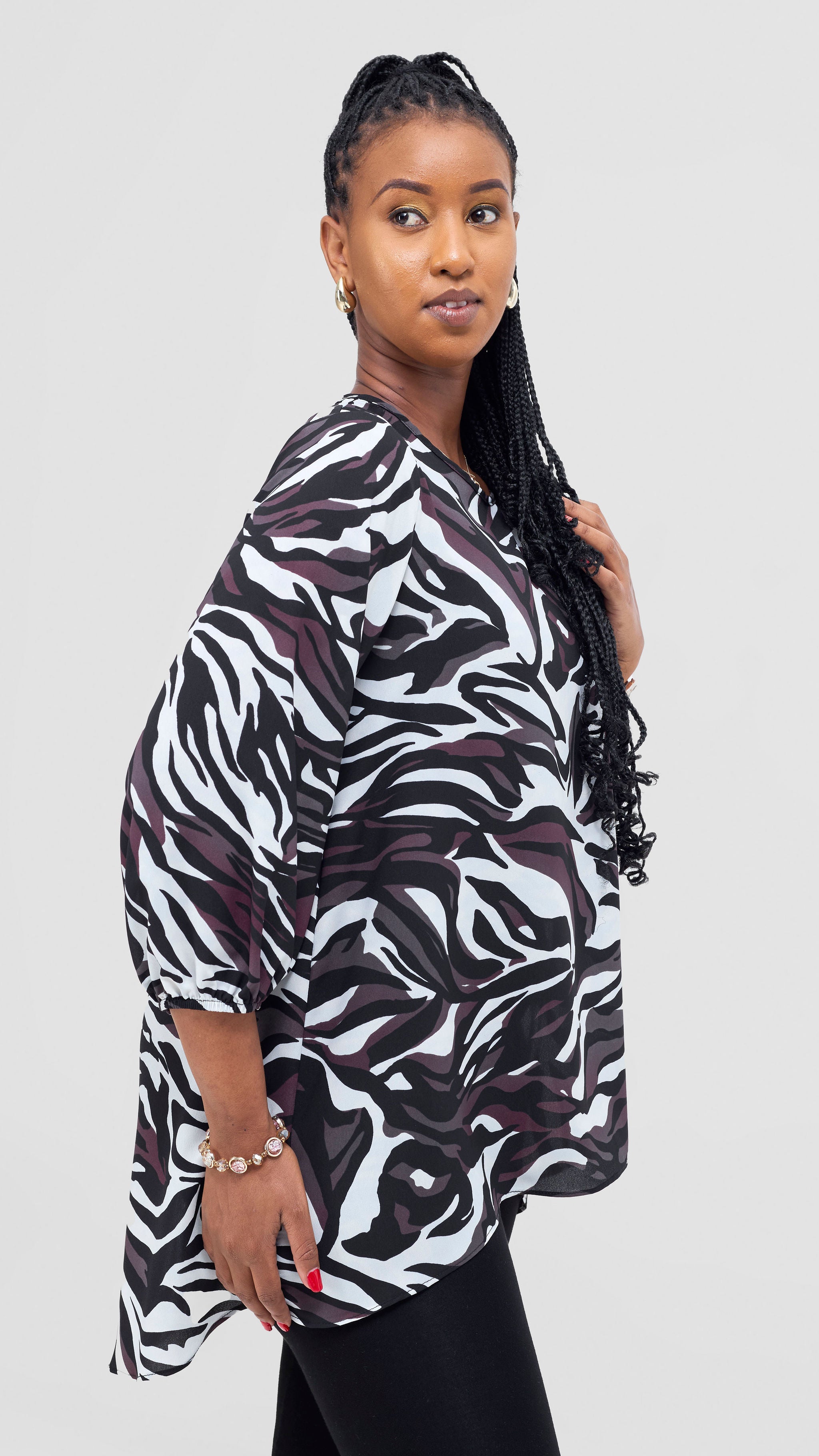 Vivo Samira High Low Top - Black / Cream Sira Print