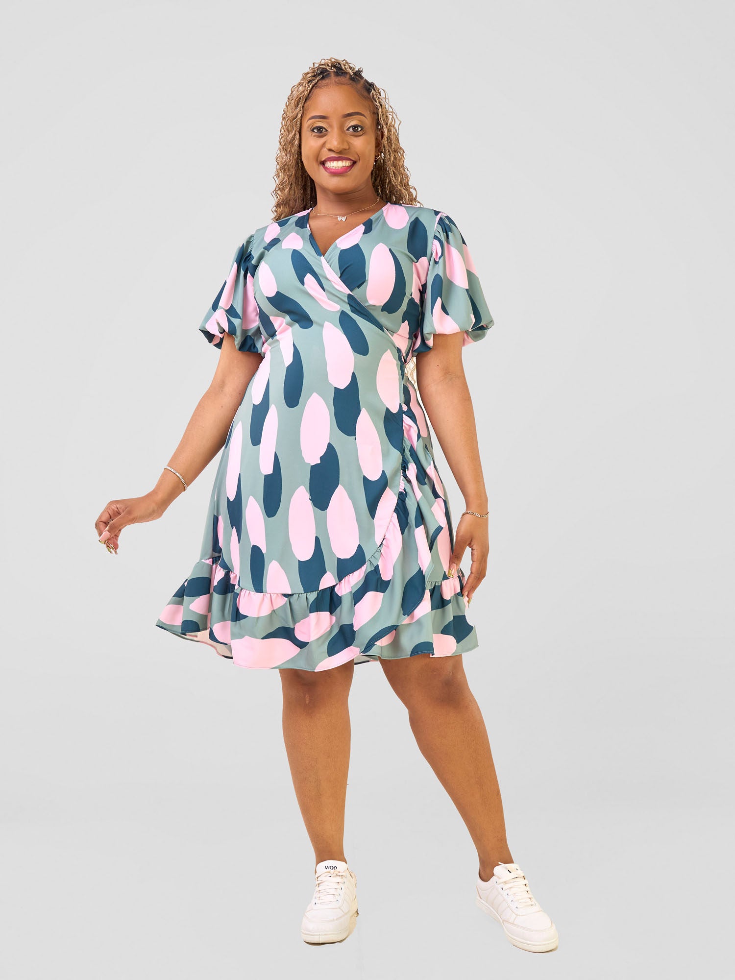 Vivo Hadiya Wrap Dress - Olive / Teal Diya Print