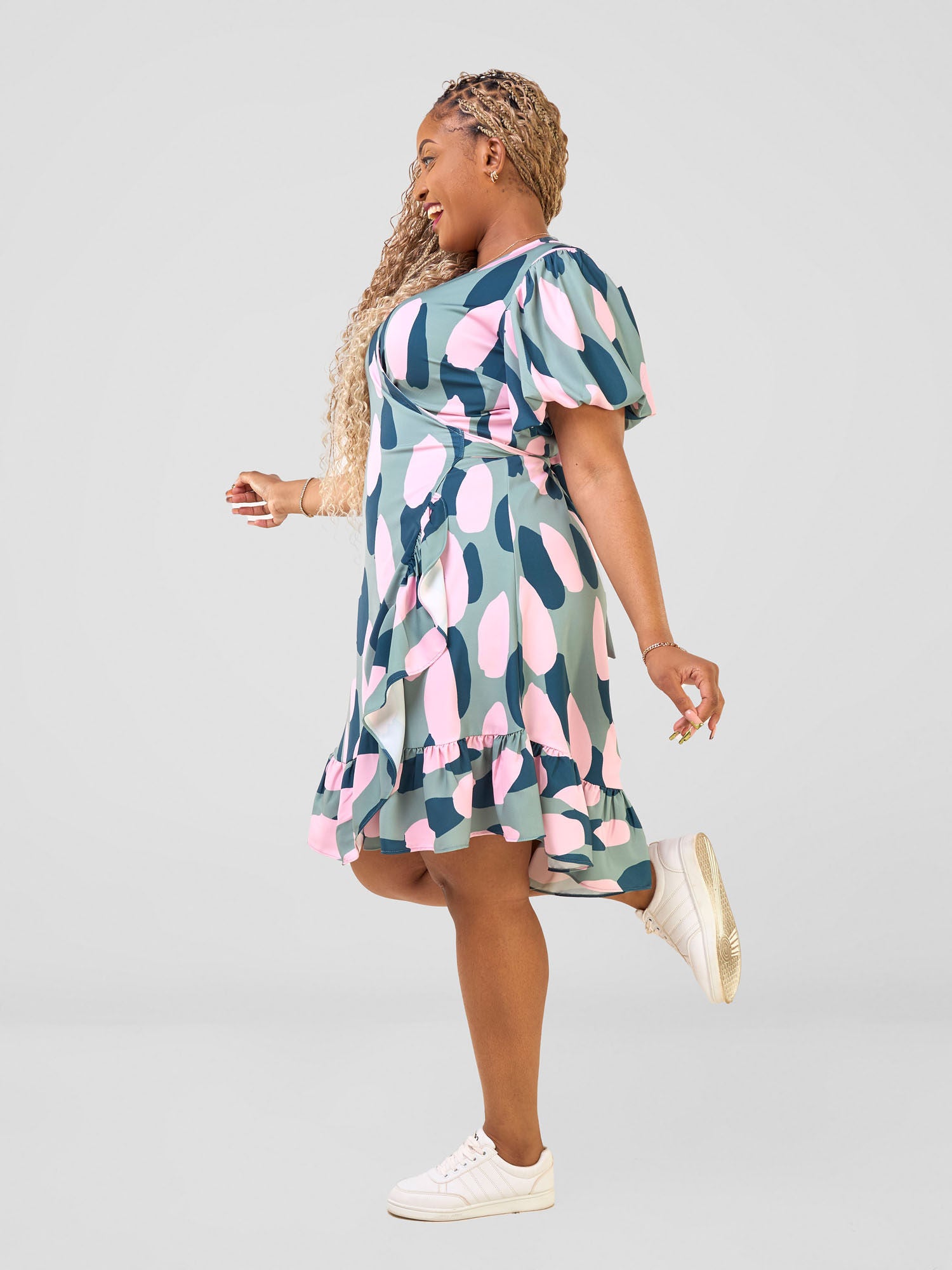 Vivo Hadiya Wrap Dress - Olive / Teal Diya Print