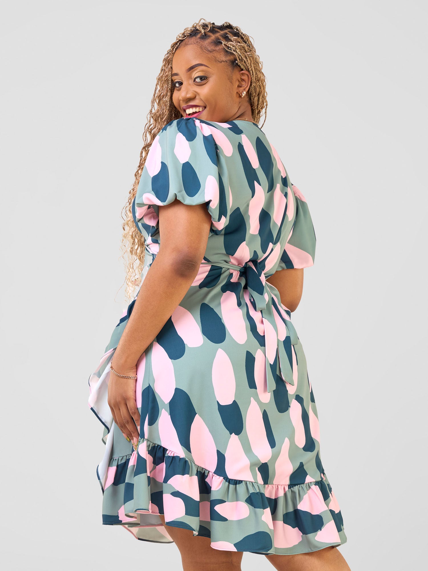 Vivo Hadiya Wrap Dress - Olive / Teal Diya Print