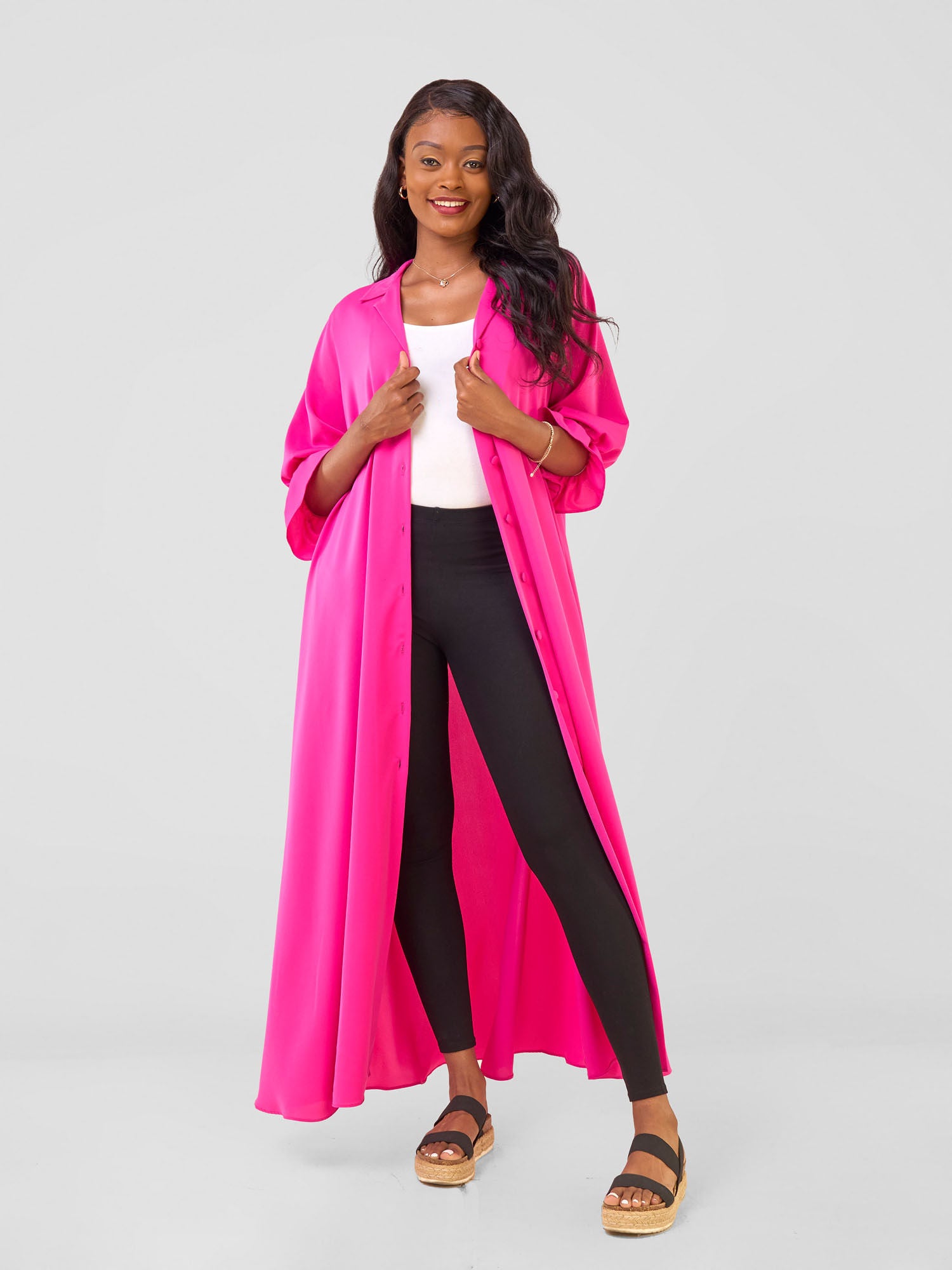 Vivo Hadiya Flounce Sleeve Maxi Dress - Pink