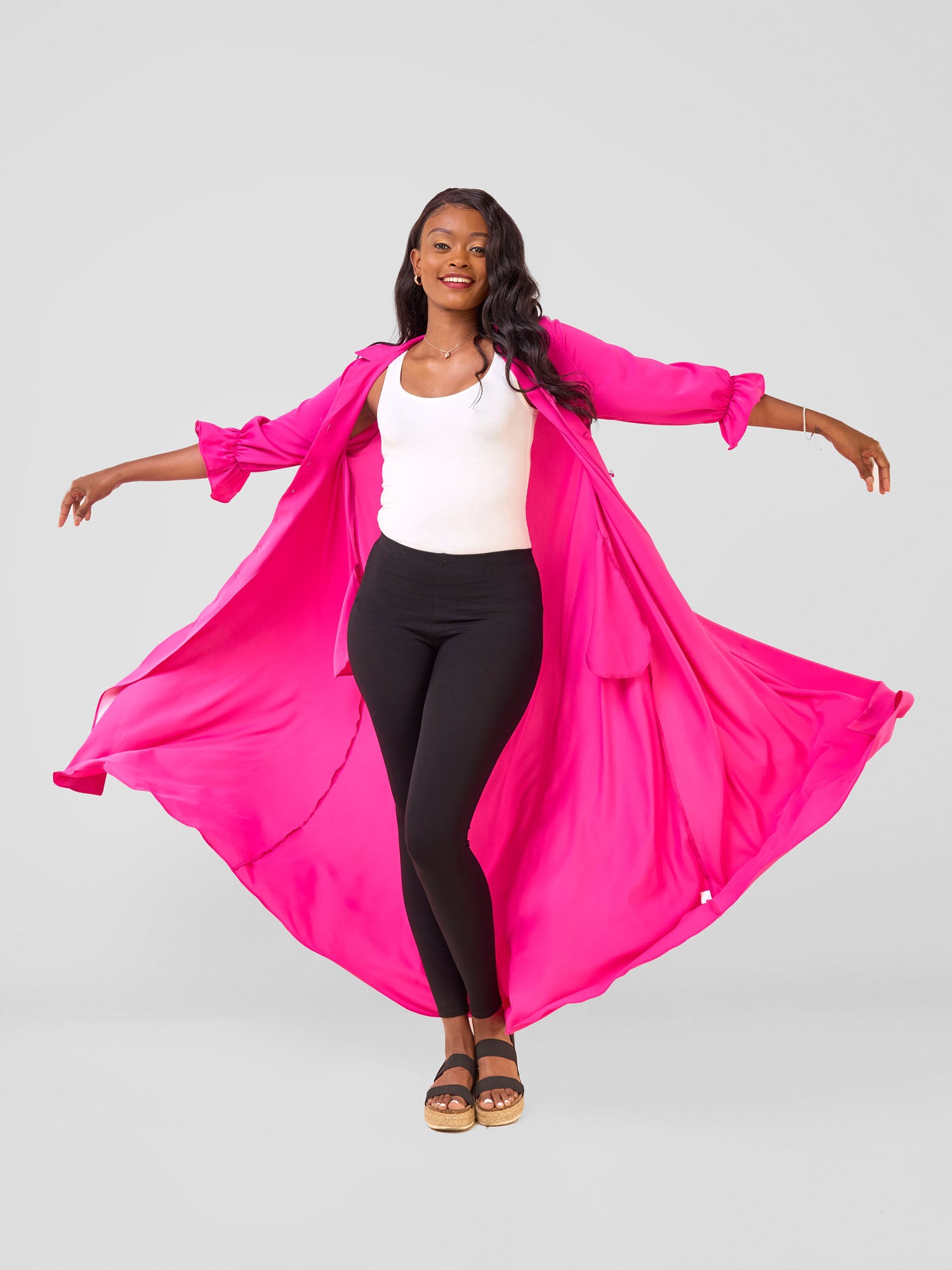 Vivo Hadiya Flounce Sleeve Maxi Dress - Pink