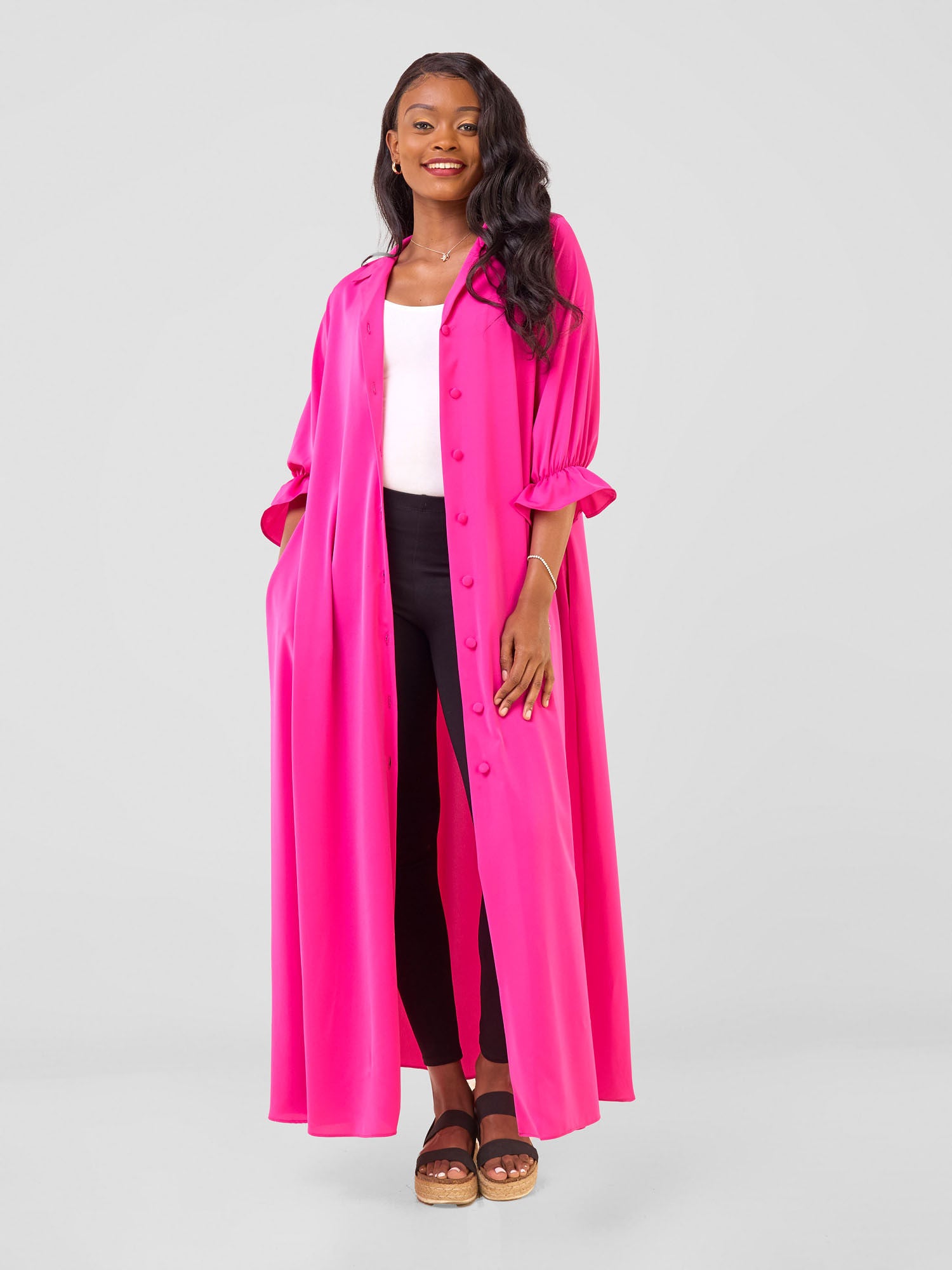 Vivo Hadiya Flounce Sleeve Maxi Dress - Pink