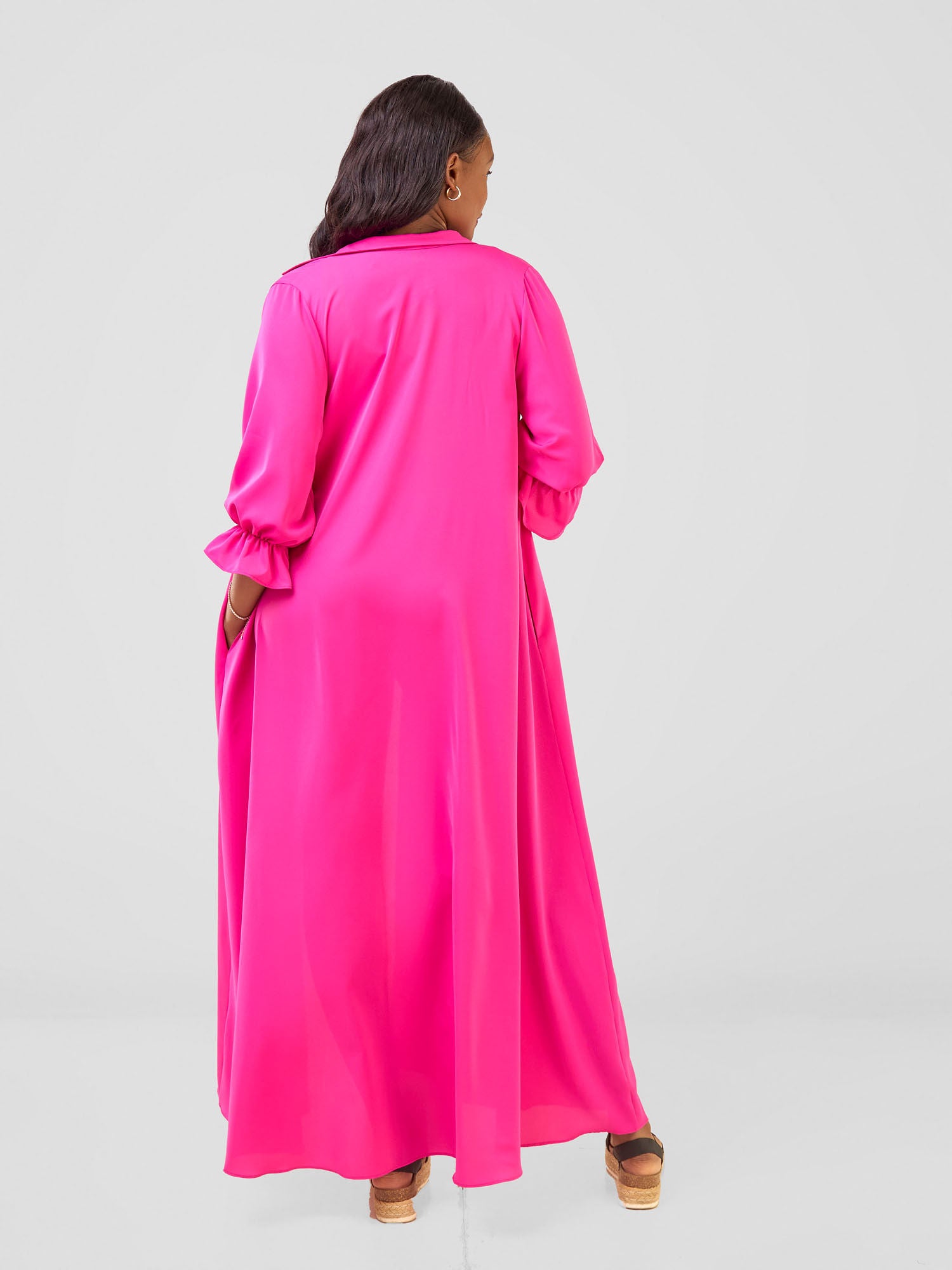 Vivo Hadiya Flounce Sleeve Maxi Dress - Pink